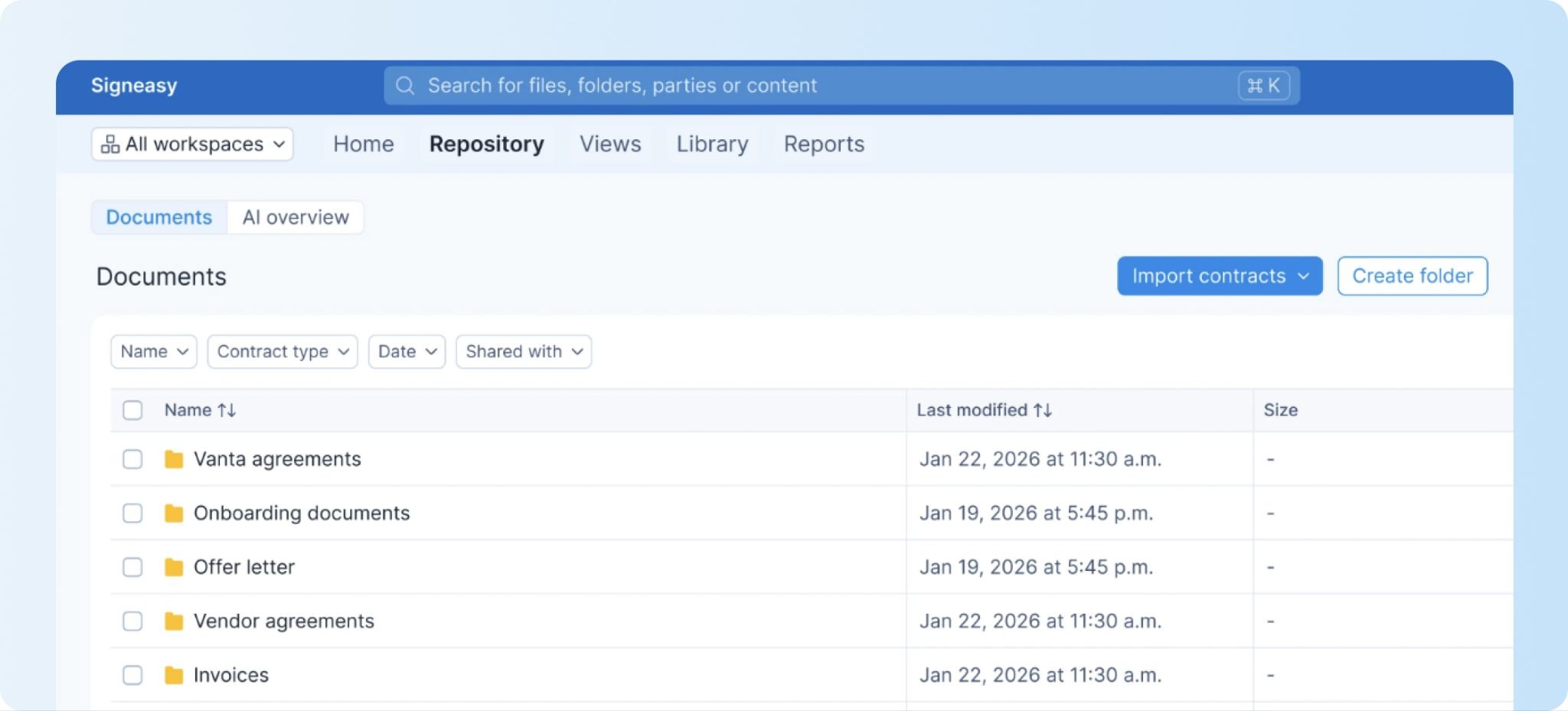 Signeasy contract repository for easy access