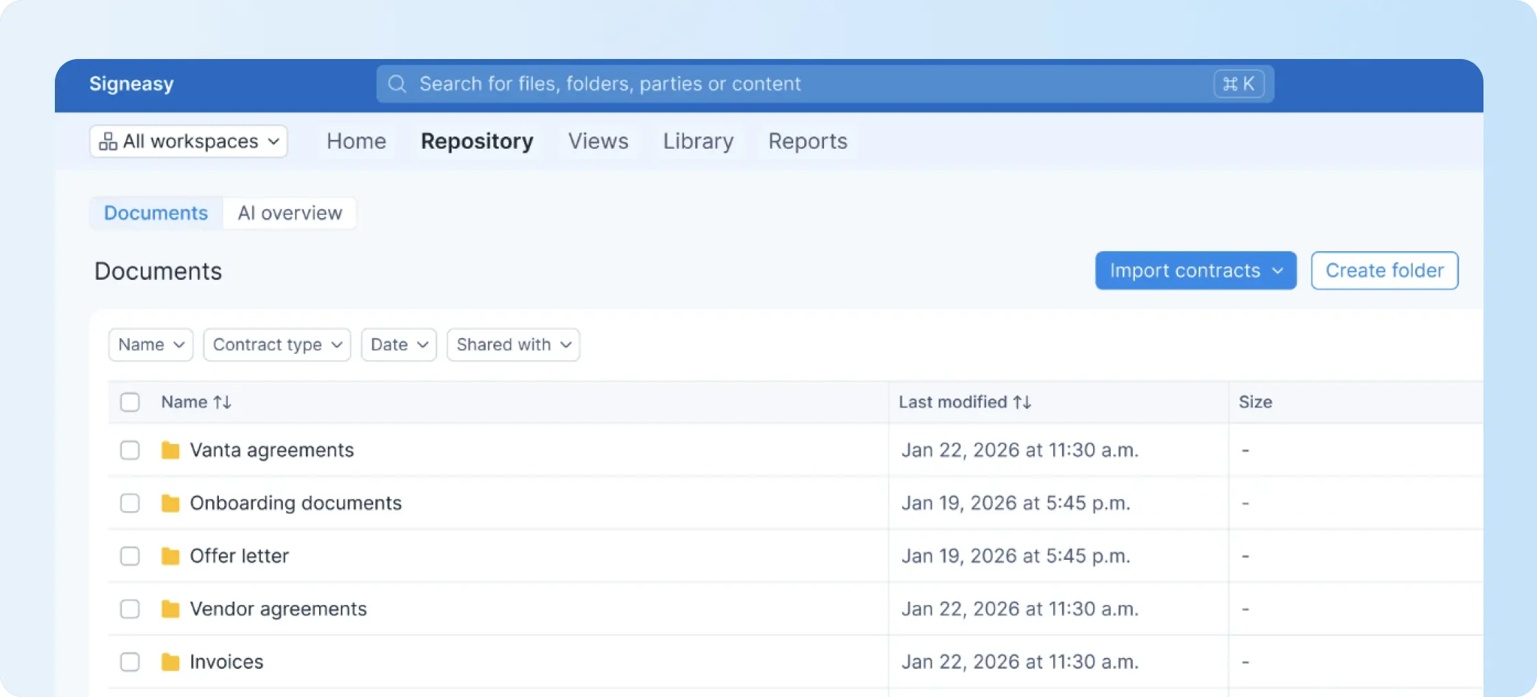 Signeasy contract repository for easy access