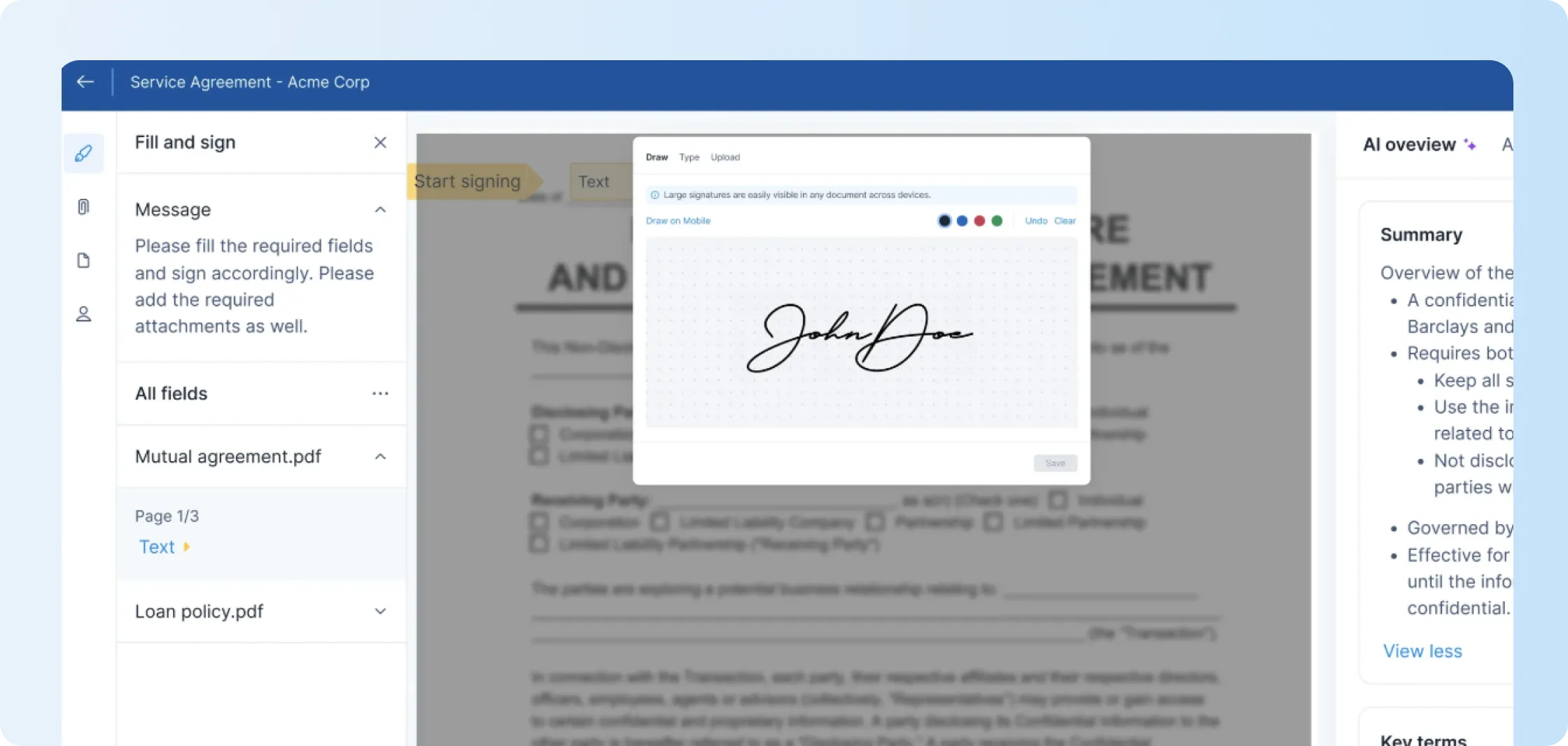 Draw your signatures in contracts with Signeasy