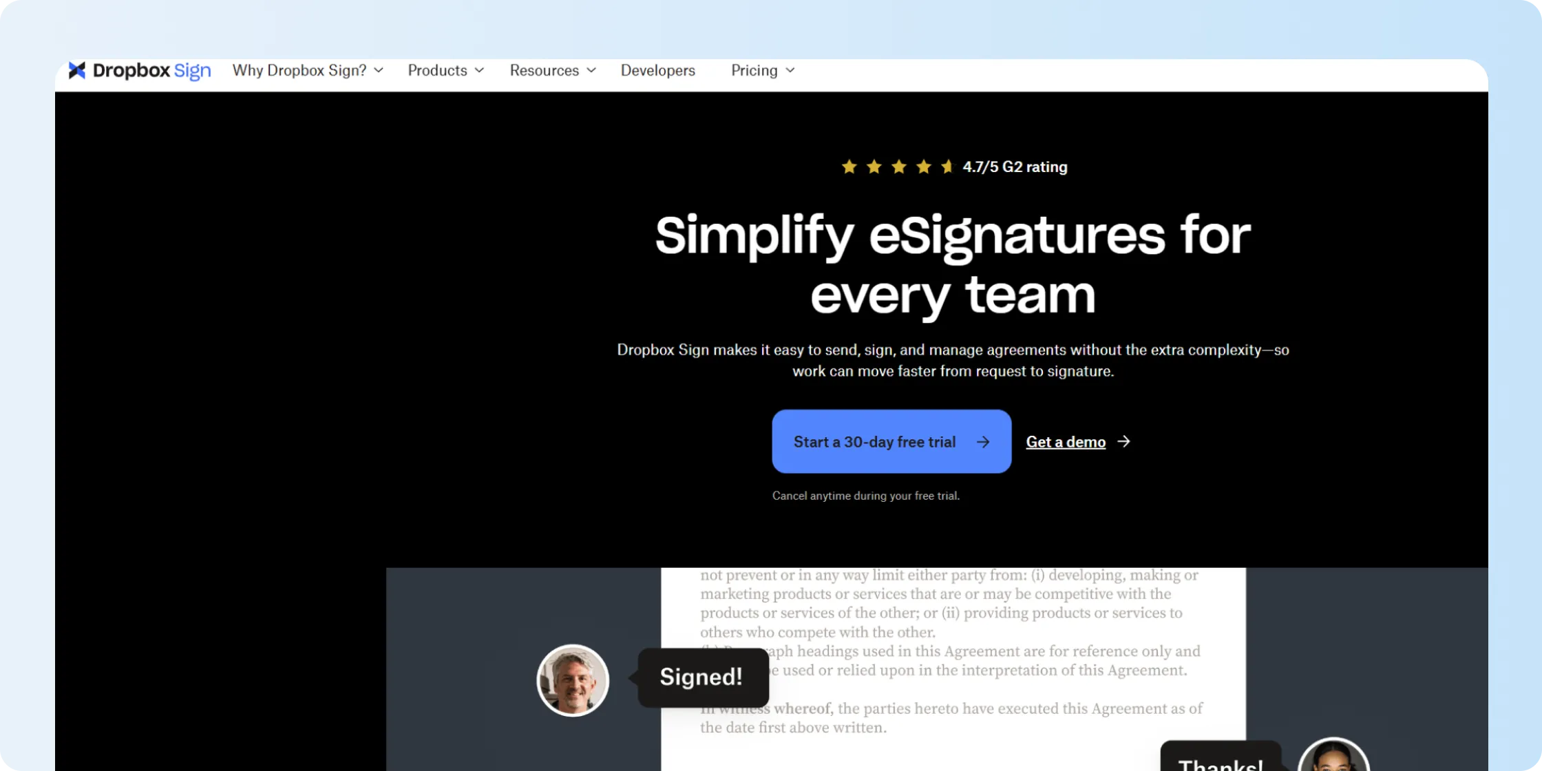 Dropbox Sign website screenshot