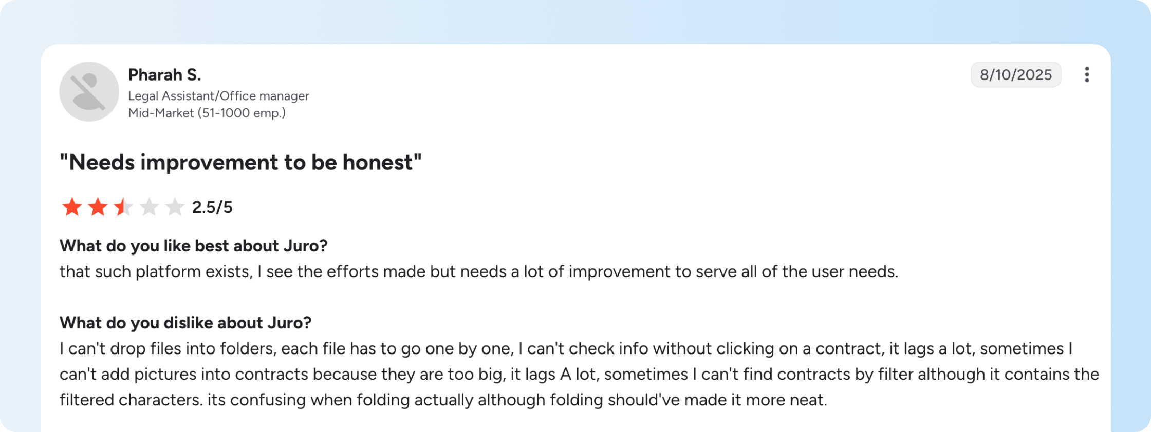 Juro G2 review about limited advanced document features 