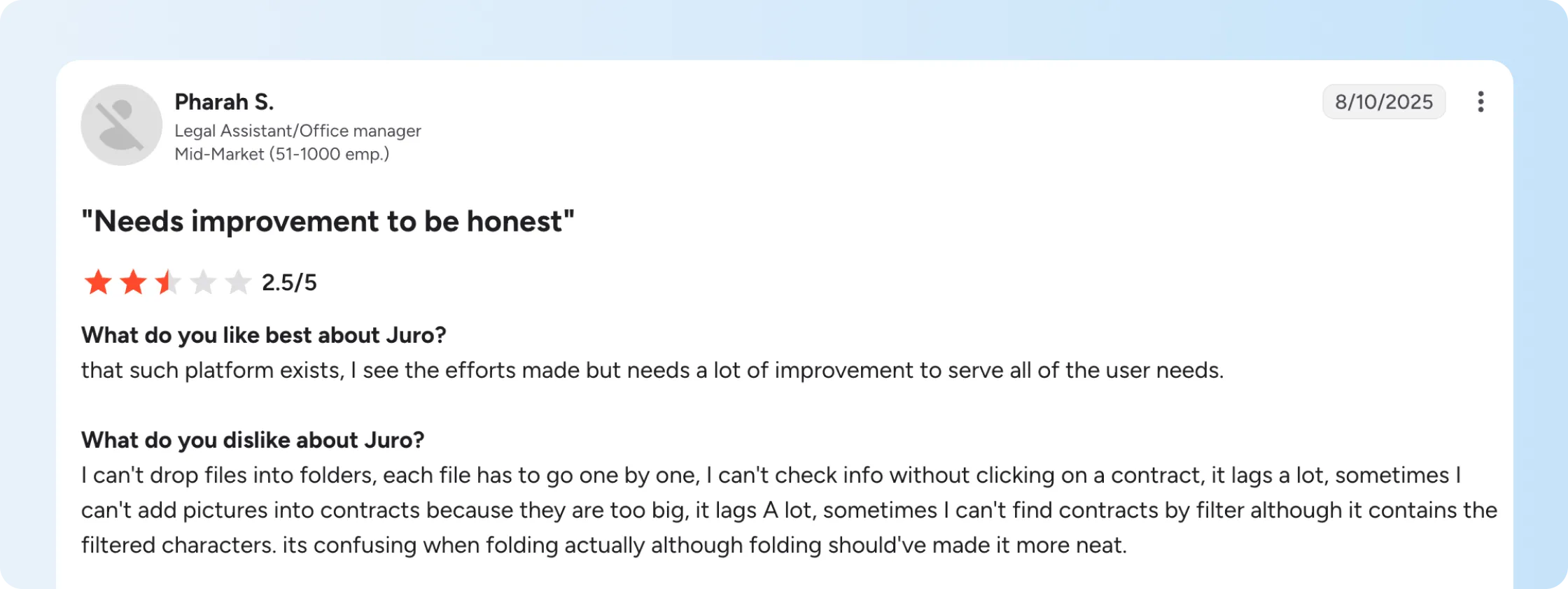 Juro G2 review about limited advanced document features
