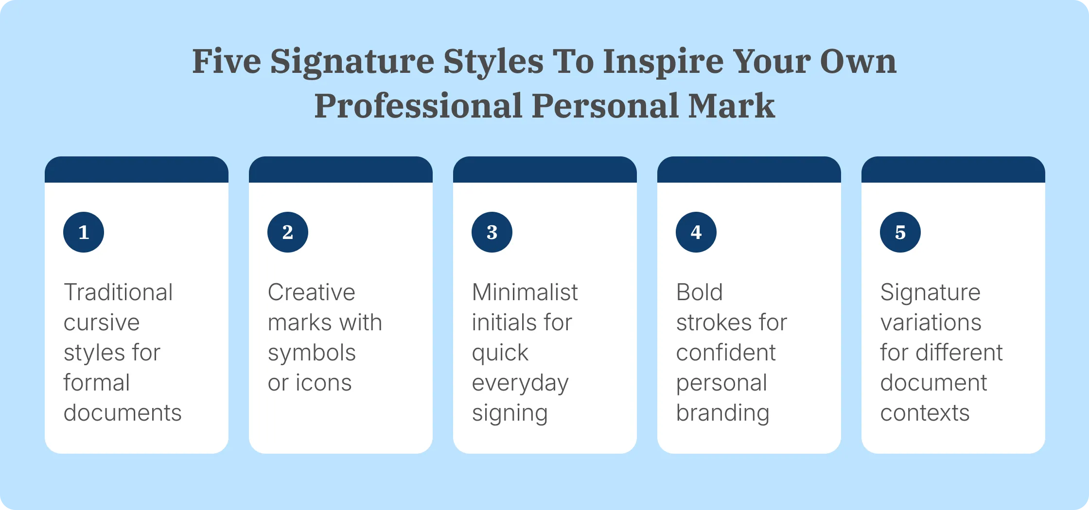 Signature ideas showing different signature styles