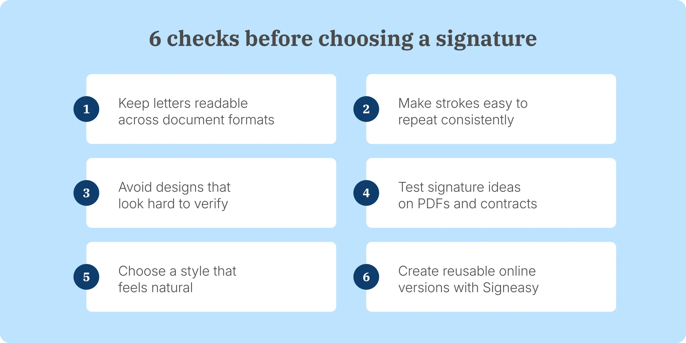 Checklist for choosing professional signature ideas