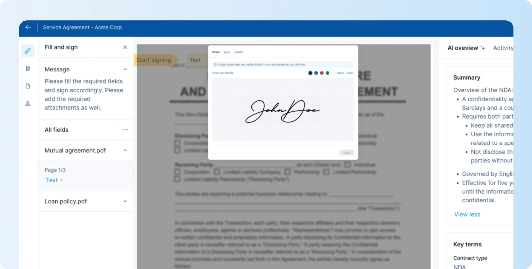 Signeasy eSignature interface