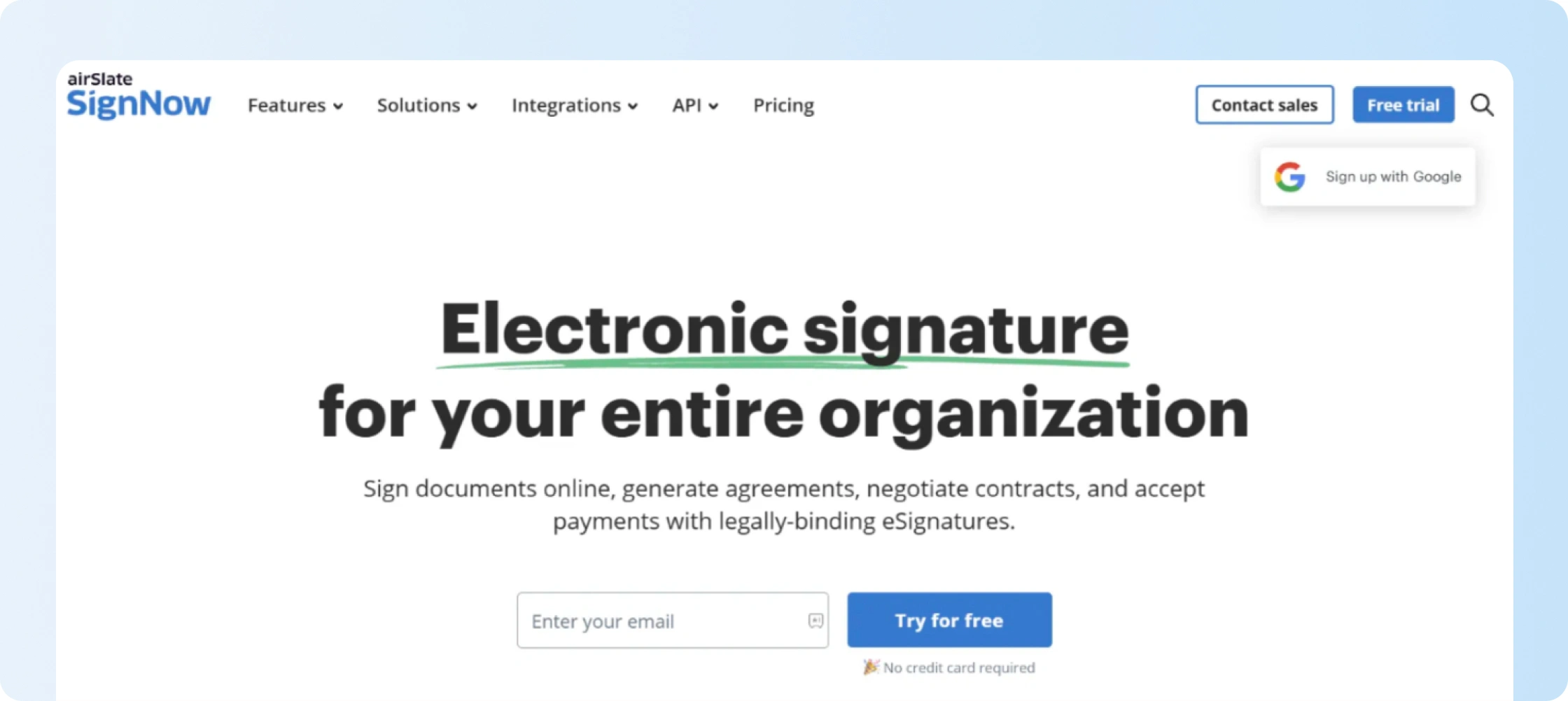 SignNow homepage for budget eSignature teams