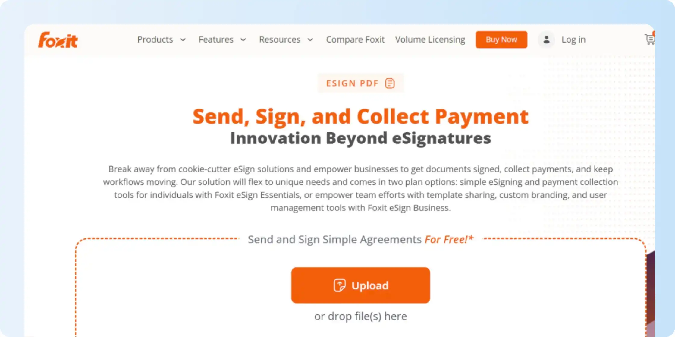 Foxit eSign homepage for PDF signing