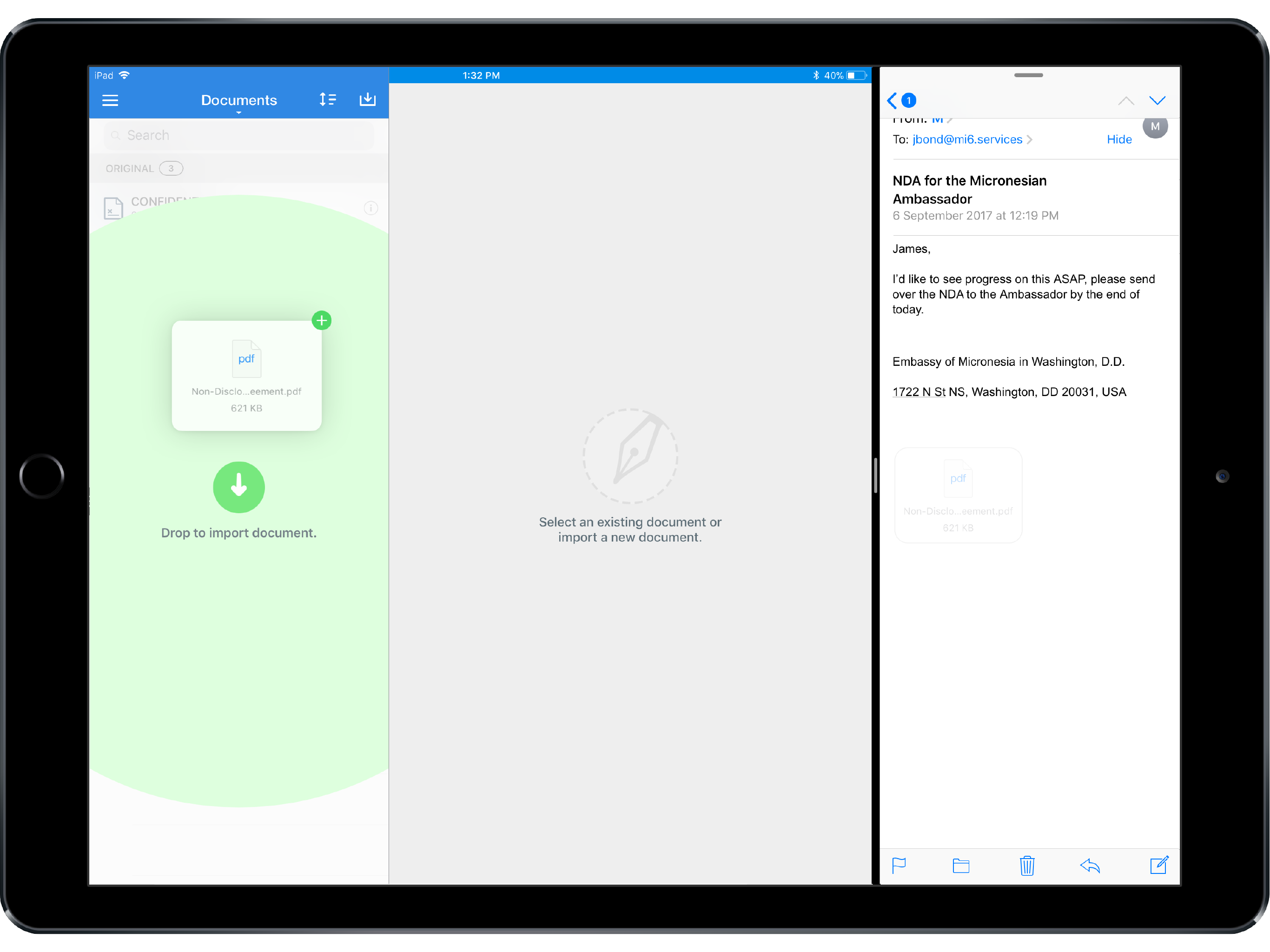 Drag your files and drop them on to Signeasy app