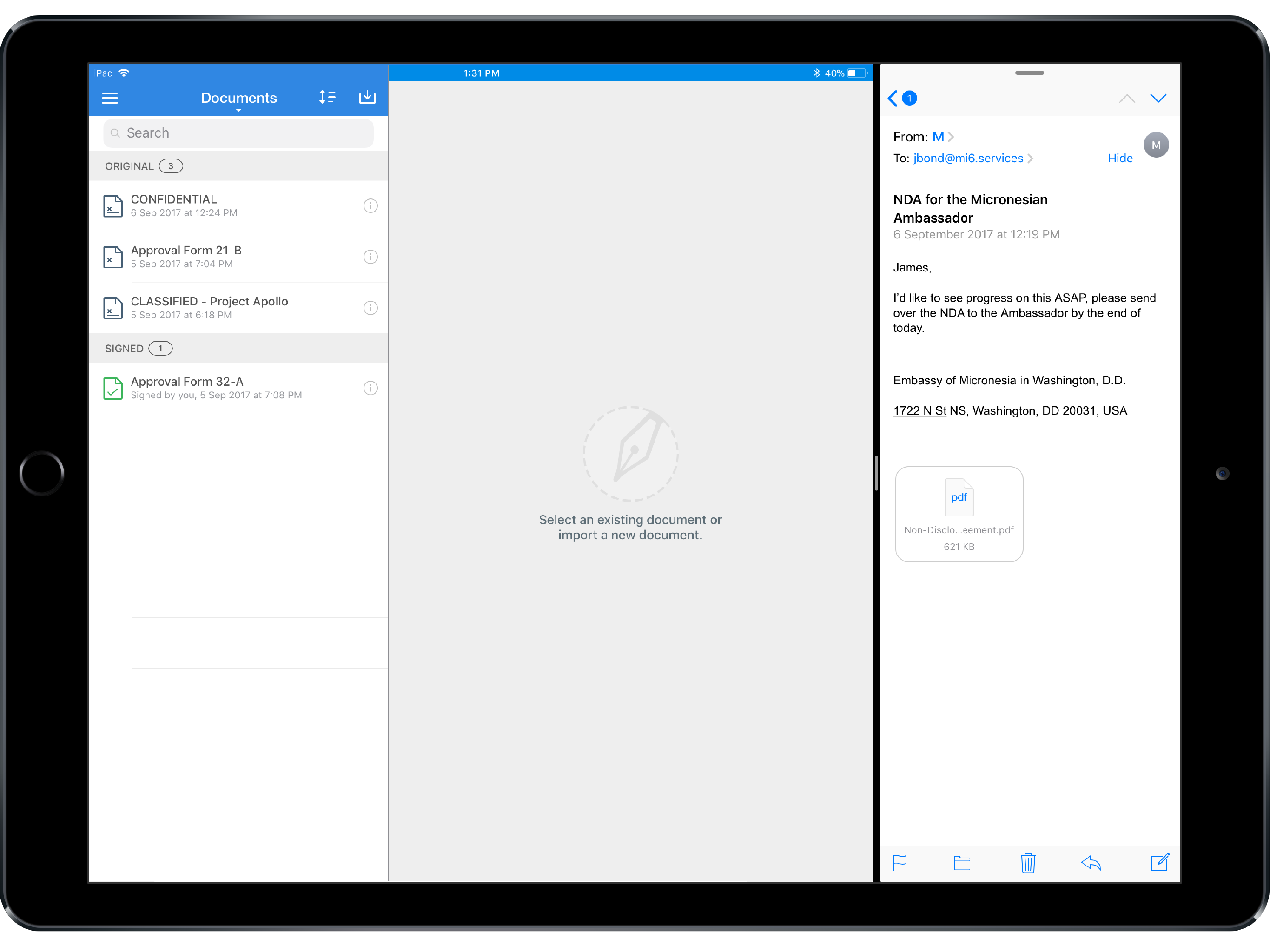 With iOS 11, you can open Signeasy with your favorite apps