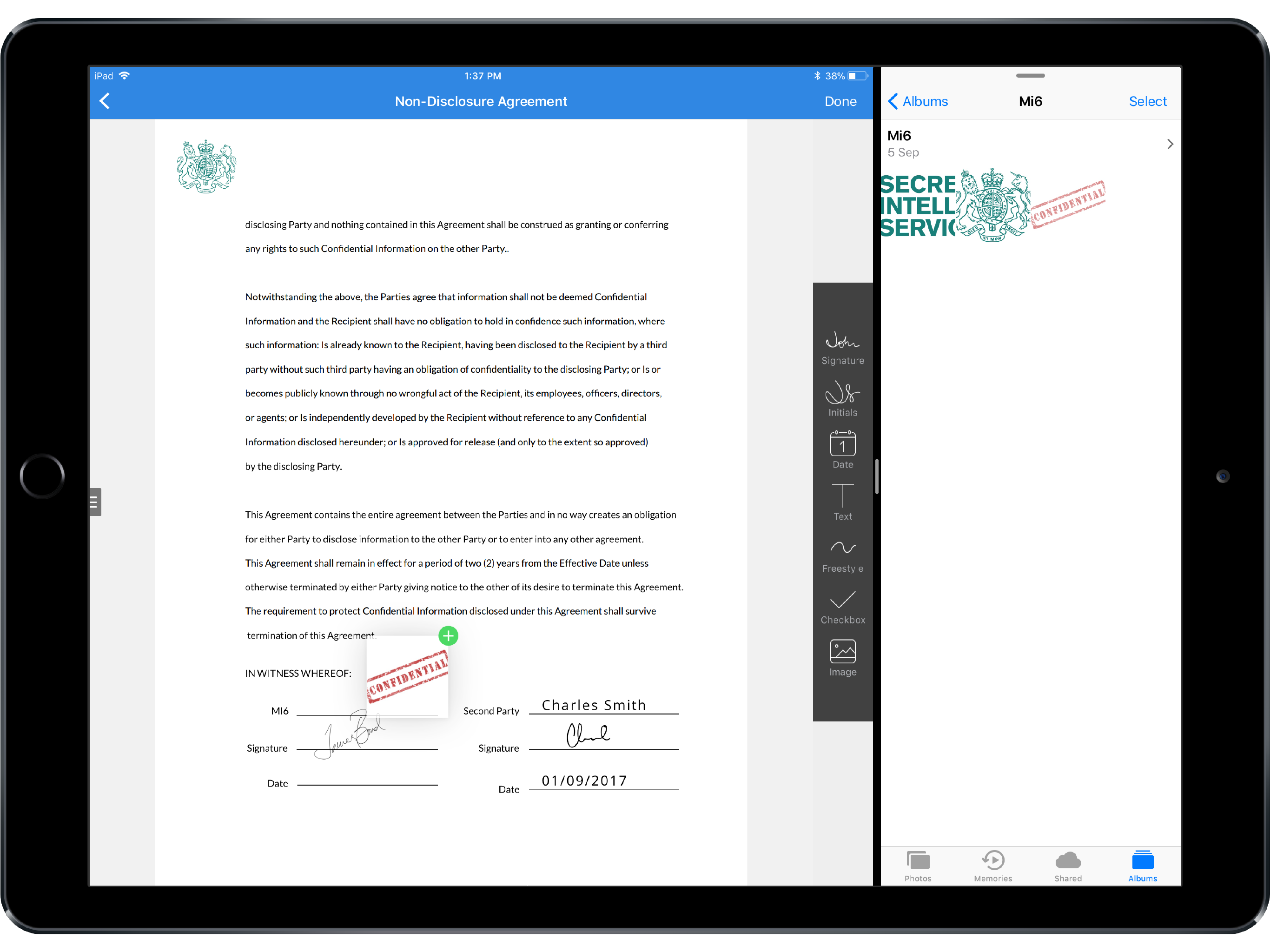 Drag and drop images, files, text and documents on Signeasy