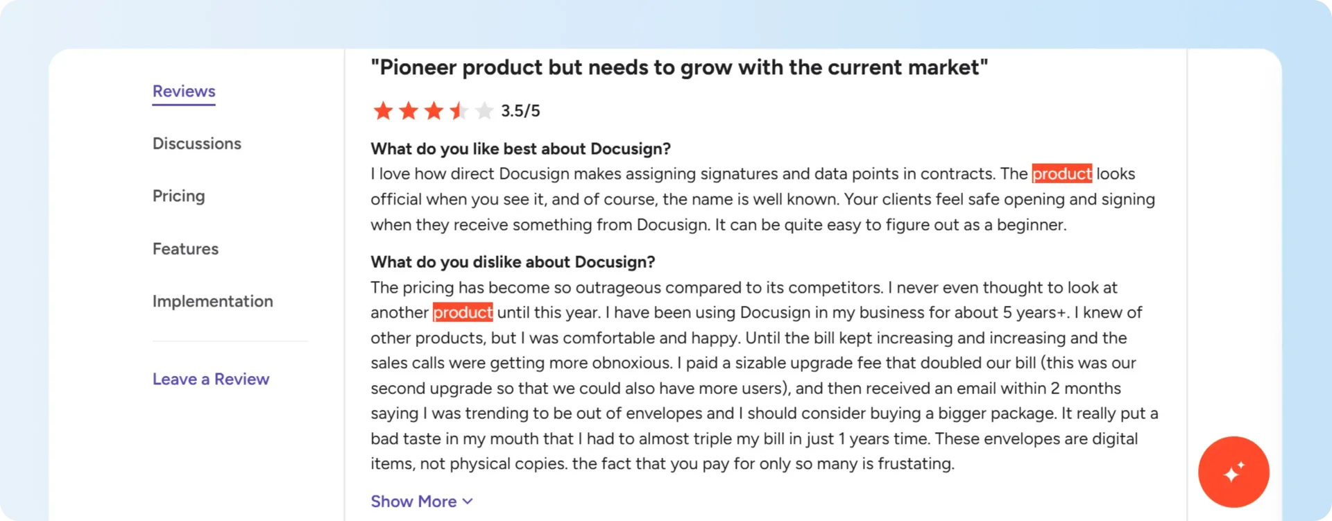 G2 review on Docusign pricing