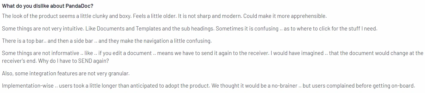 PandaDoc user review text snippet