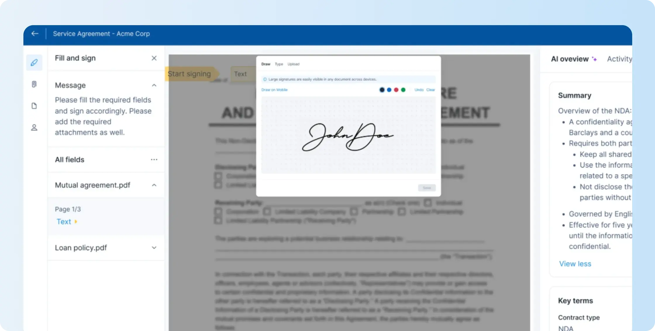 Signeasy document signing interface