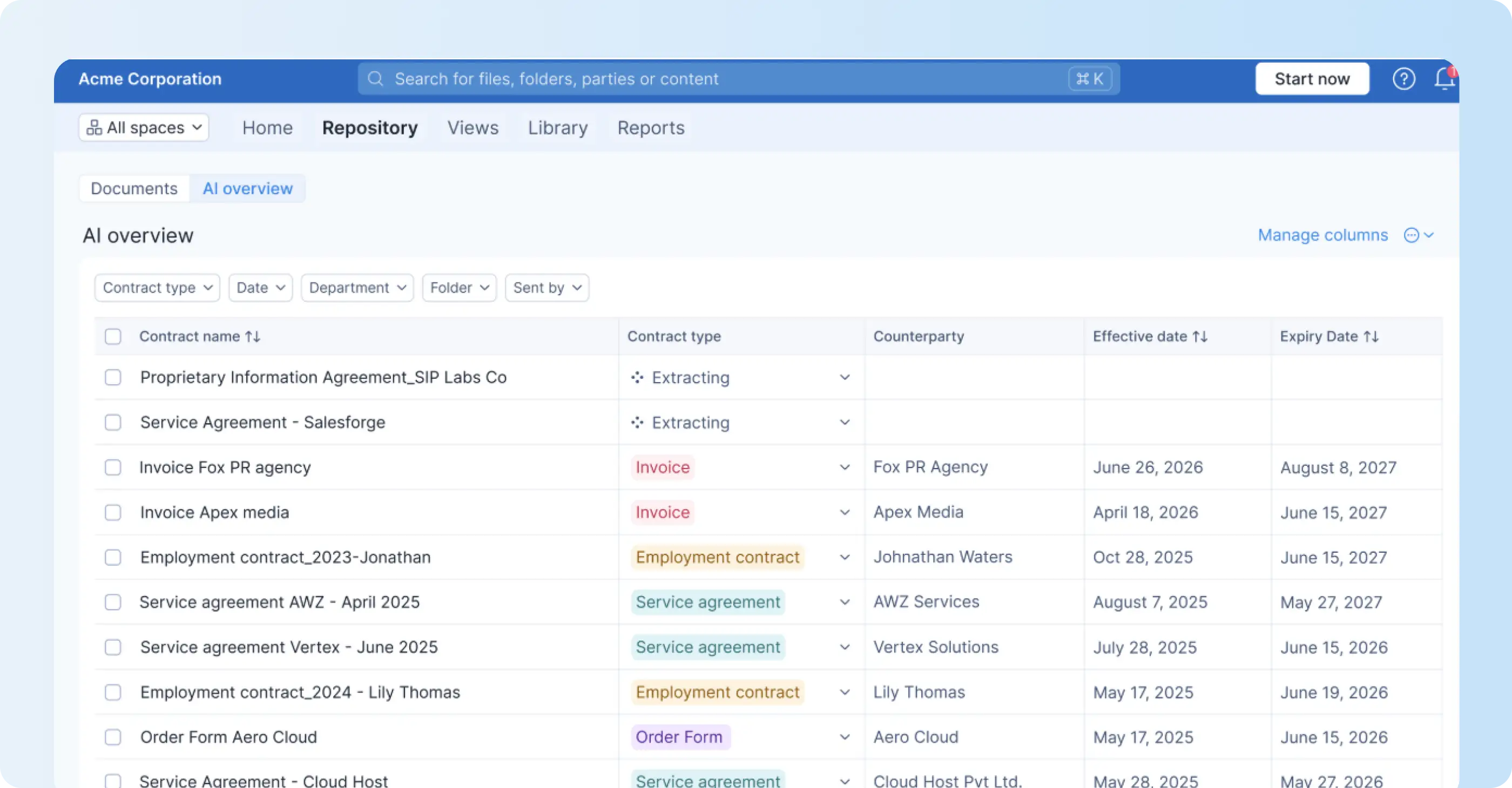 Signeasy AI Contract Insights showing key contract details