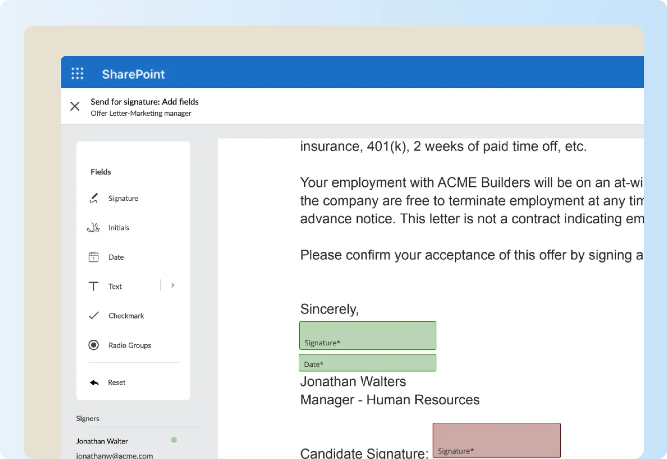 Signeasy SharePoint integration for sending and tracking eSignature requests