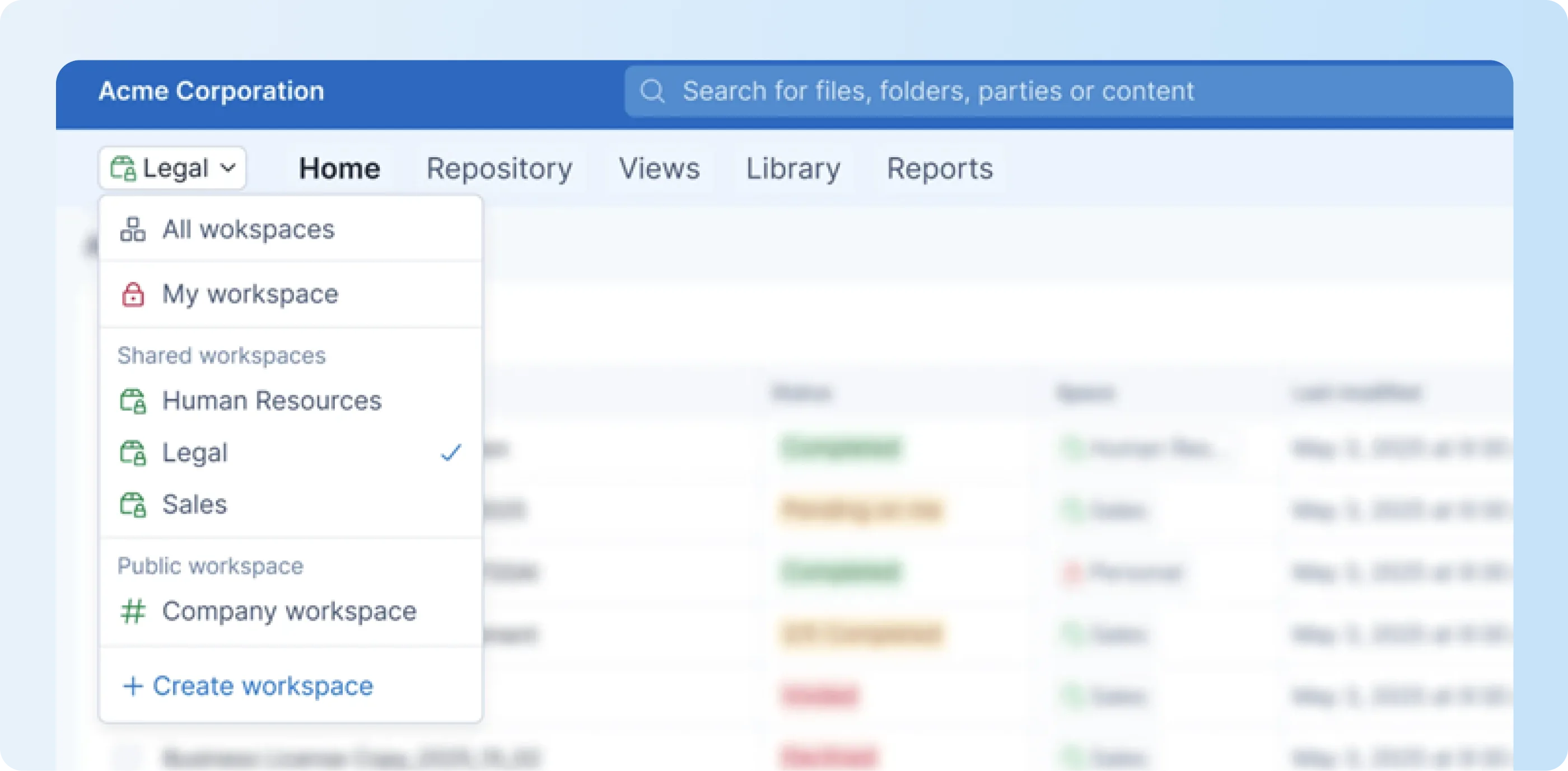 Signeasy ICM contract search, renewal tracking, and Shared Workspaces