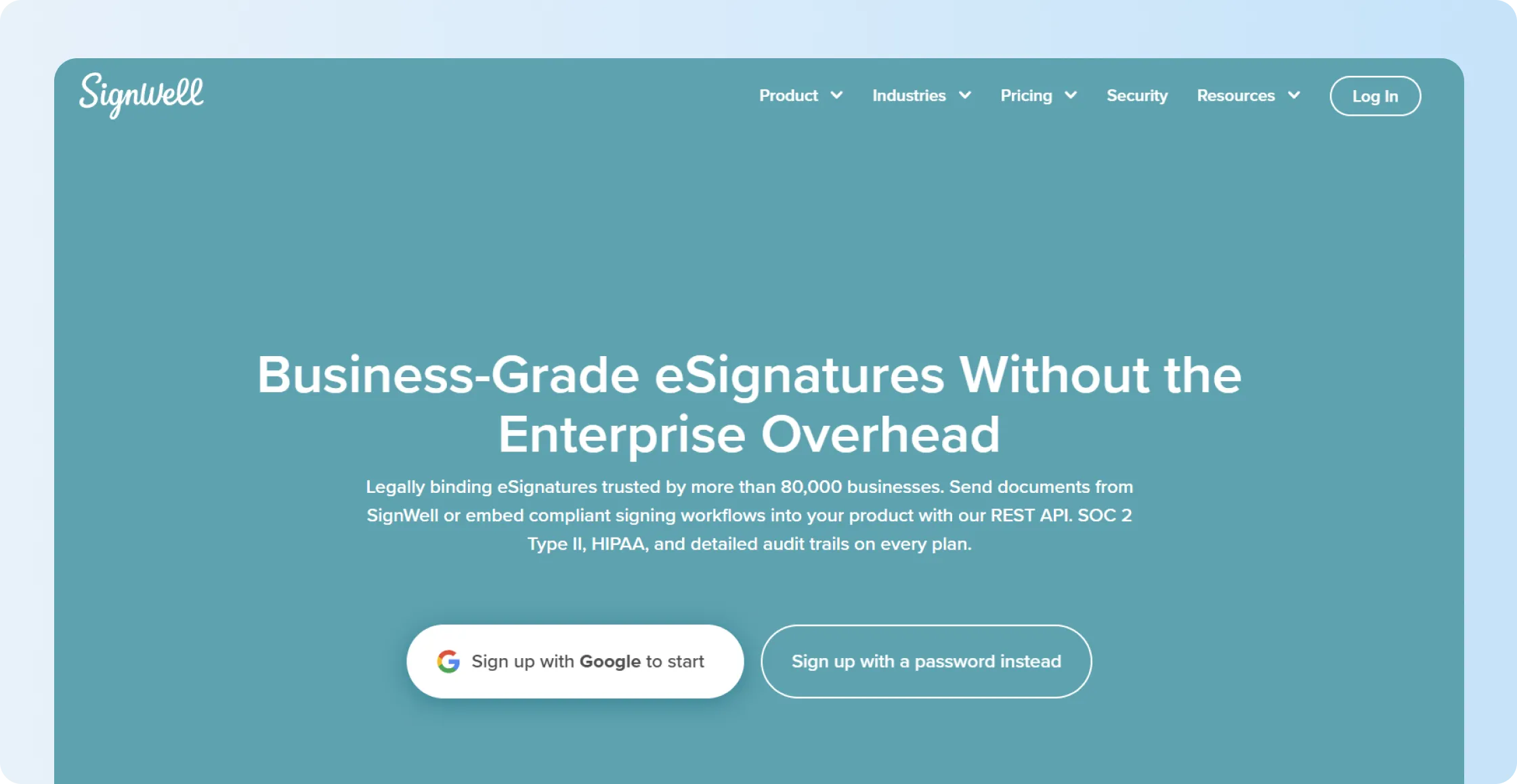 SignWell website showing online electronic signature software