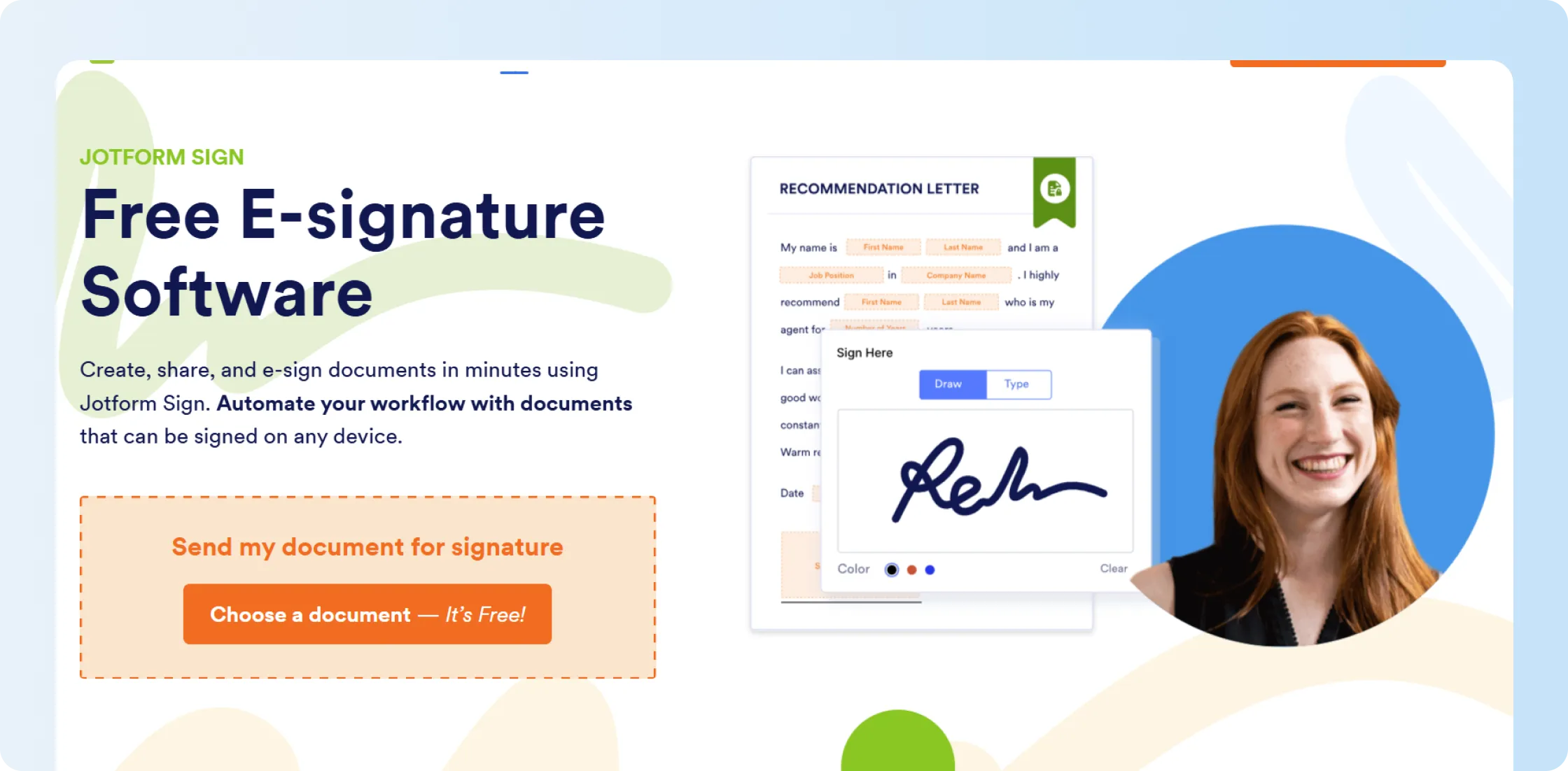Jotform Sign website showing form and signature collection