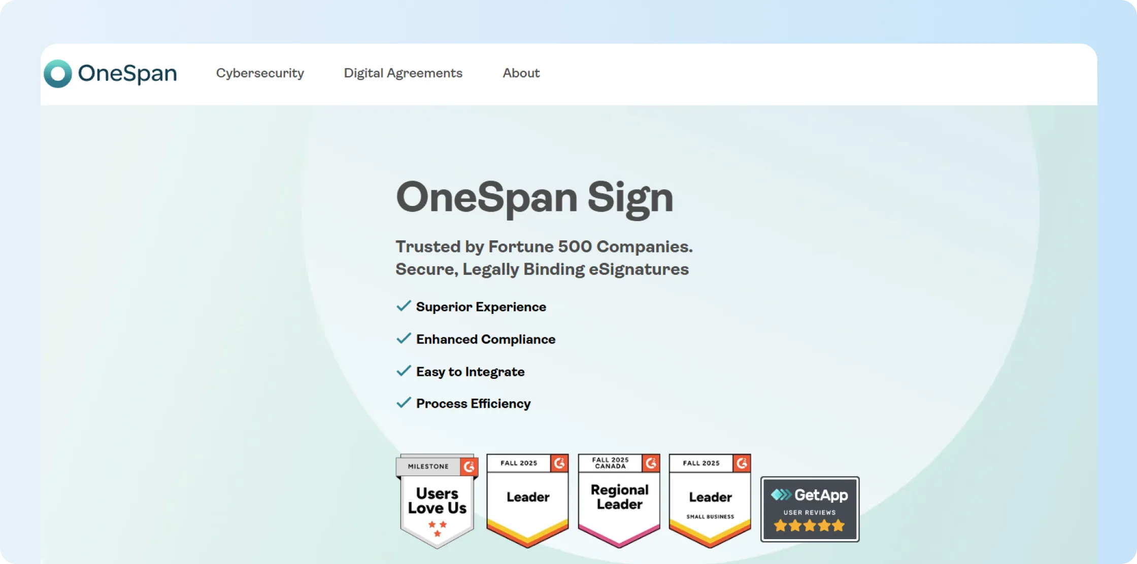 OneSpan Sign website highlighting secure electronic signature workflows