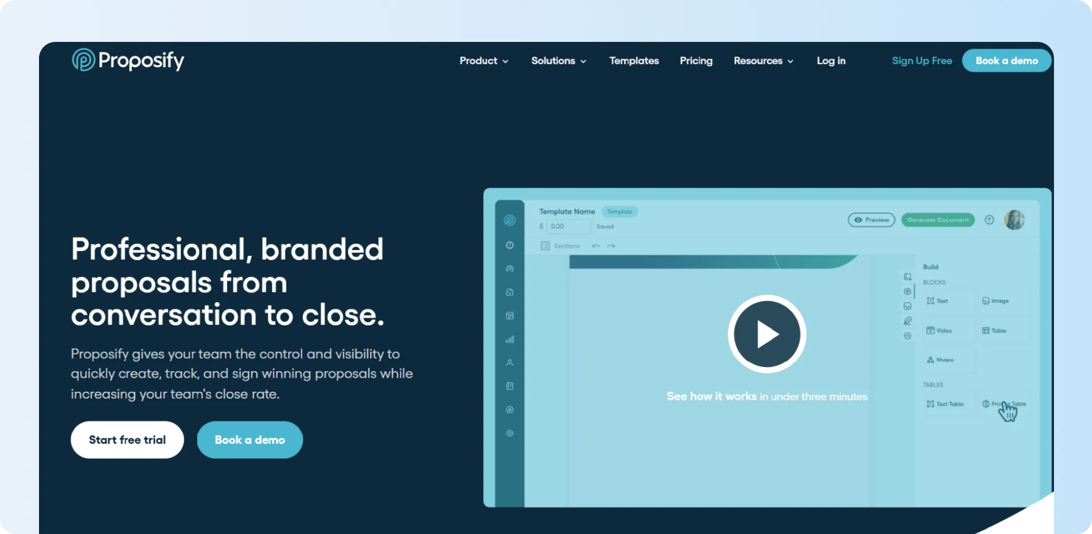 Proposify proposal editor with pricing and reusable content