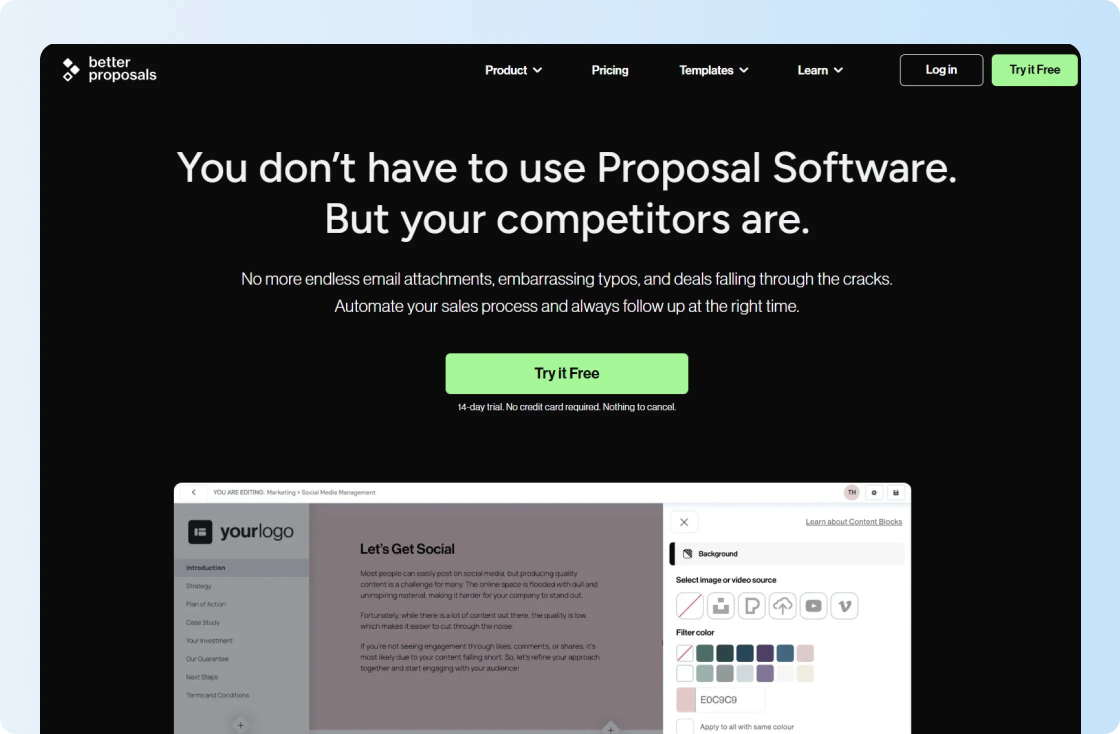 Better Proposals editor with pricing and online acceptance