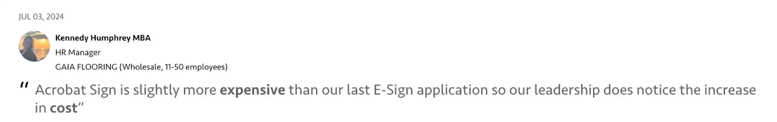 Adobe Acrobat Sign review about increased e-signature costs