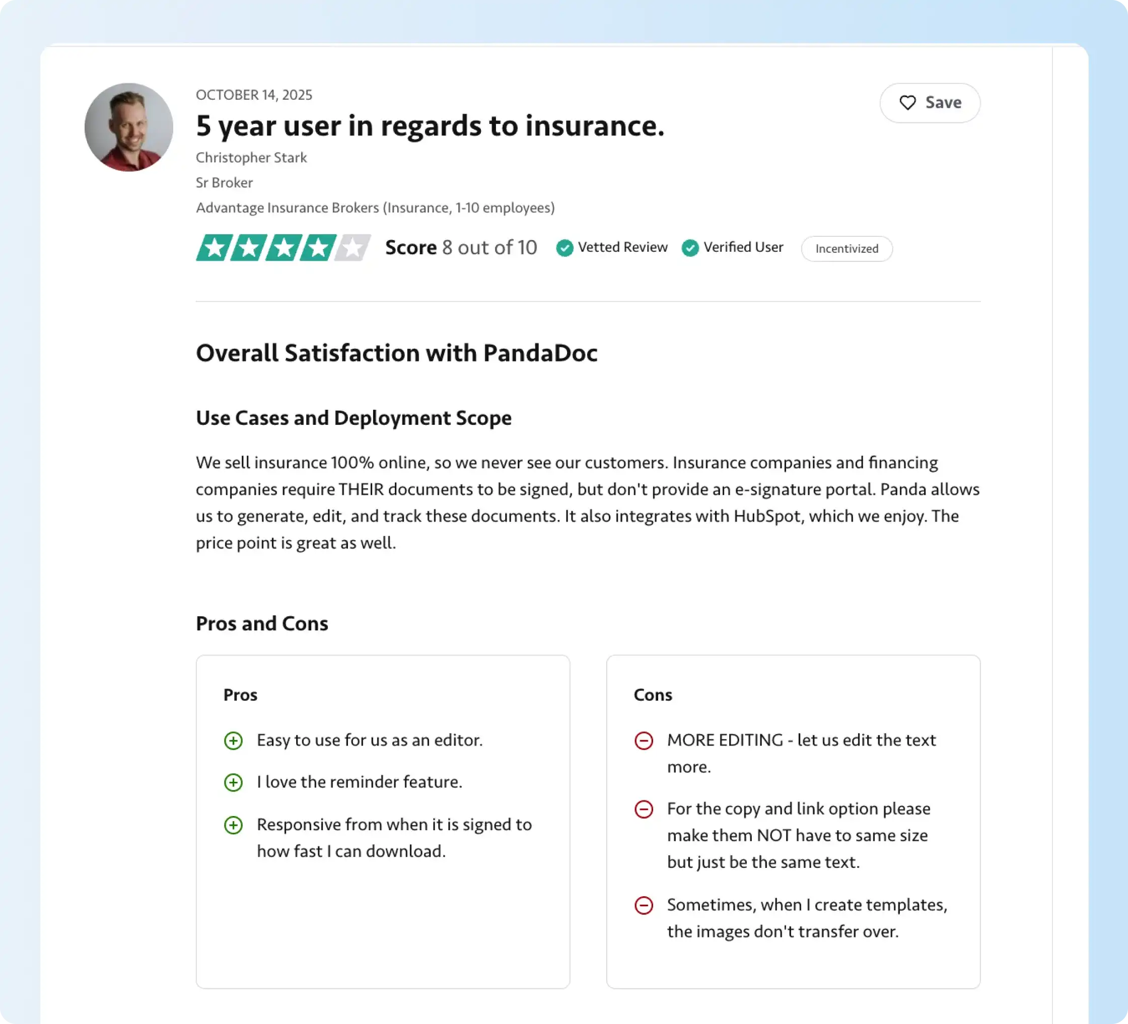 PandaDoc user feedback on reusable templates and image transfer issues