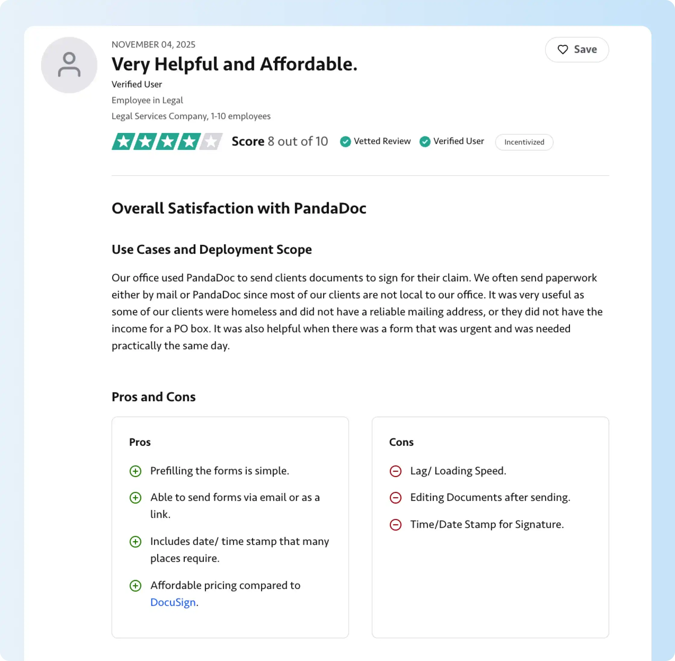 PandaDoc user feedback on eSignatures, loading speed, and editing after sending
