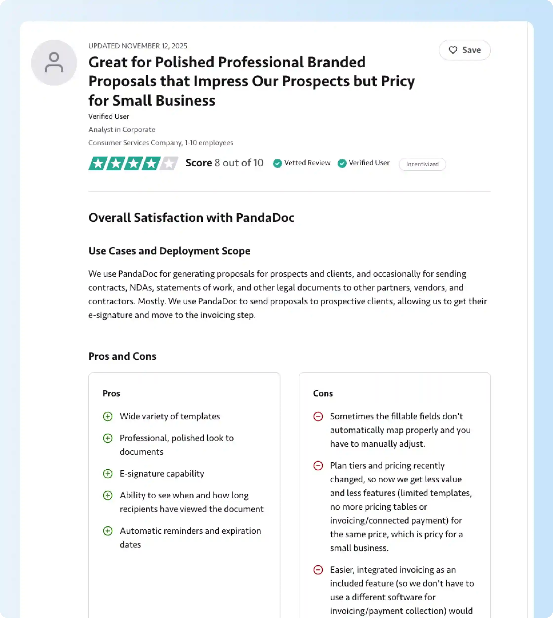 PandaDoc user feedback on proposal features, pricing, and plan changes