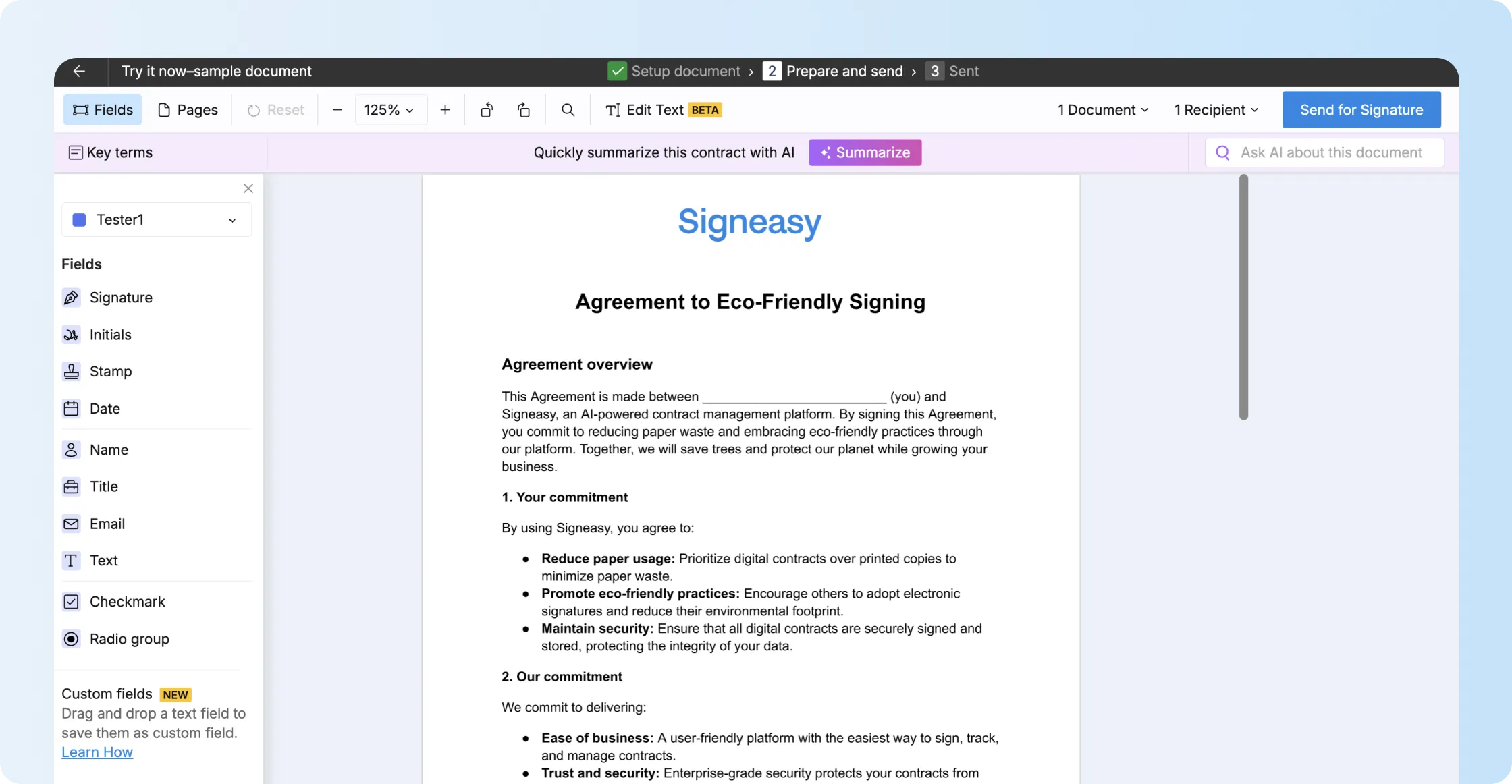 Signeasy contract signing workflow with multiple recipients and signing order