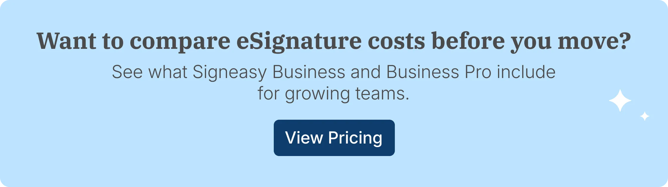 Signeasy pricing banner comparing Business and Business Pro plans