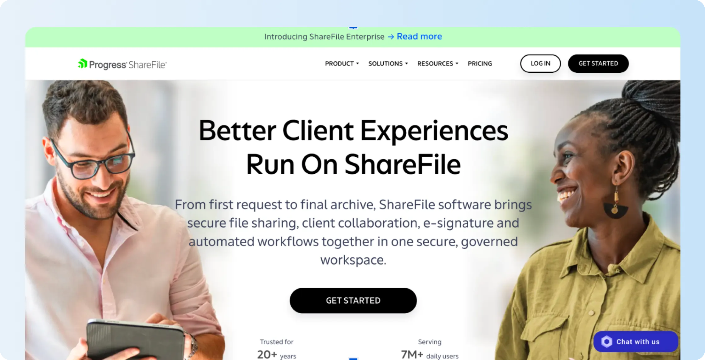 ShareFile website highlighting client document sharing and signing