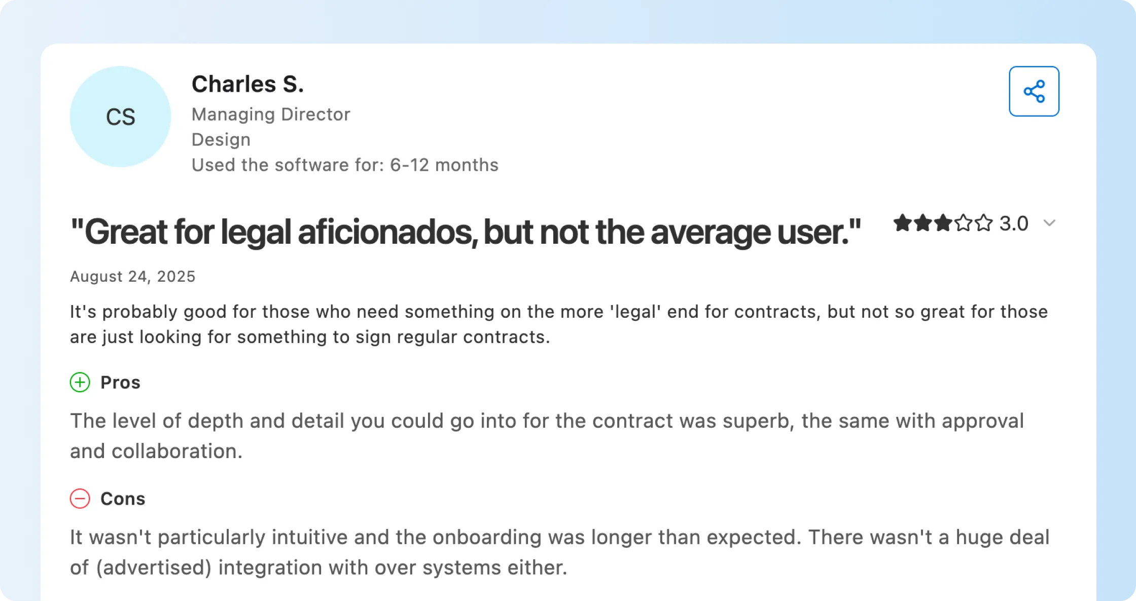 Contractbook review highlighting onboarding difficulties and integration gaps.