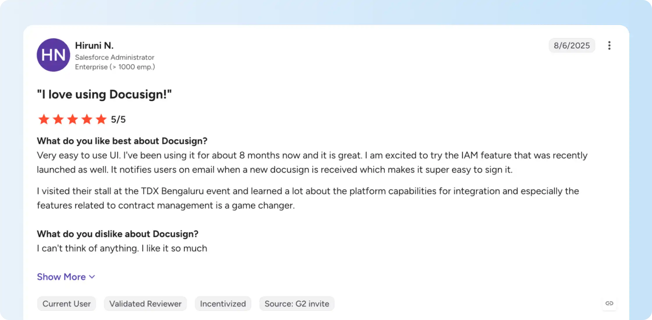 DocuSign customer describes easy signing and email notifications.