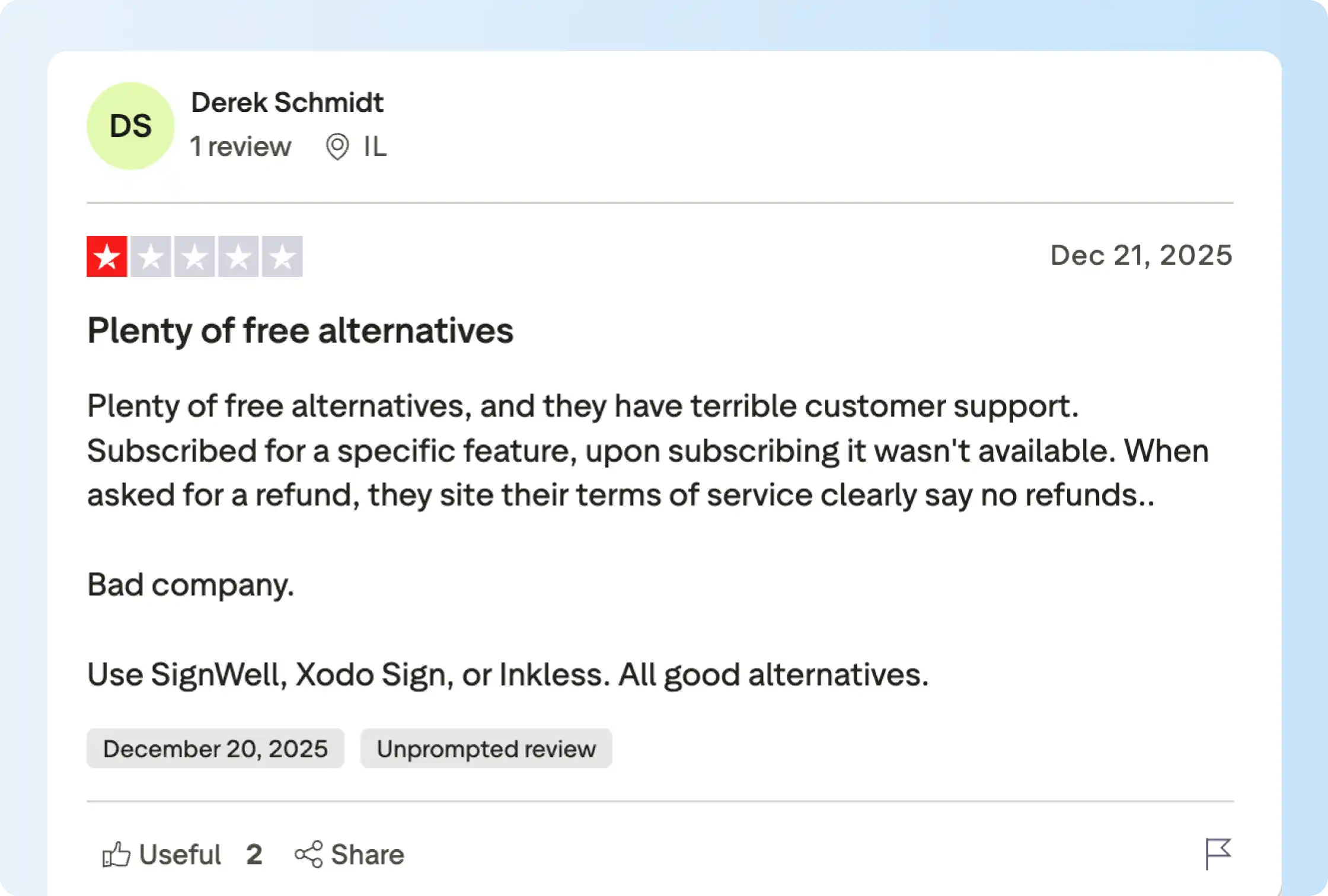 Docusign customer reports difficulty resolving a subscription support issue.