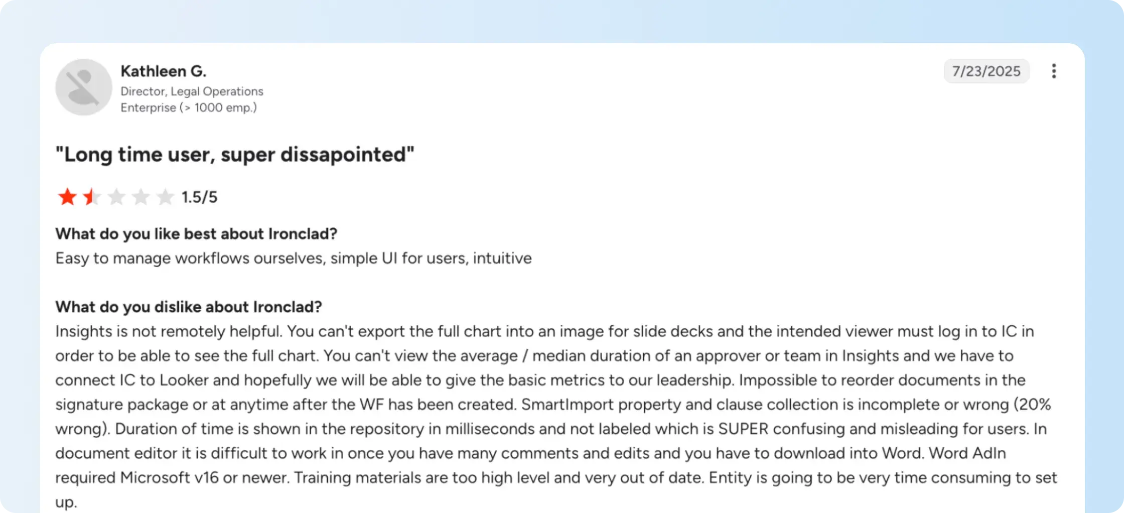 Ironclad customer feedback about changing documents after creating a contract workflow