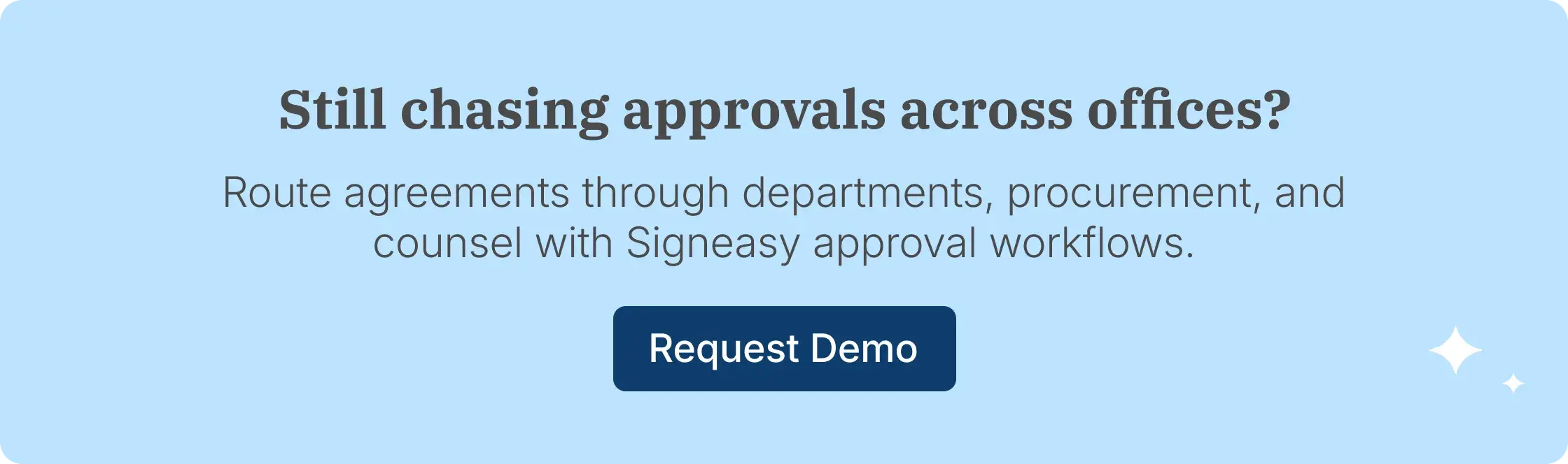 Signeasy banner promoting approval workflows across institutional departments.