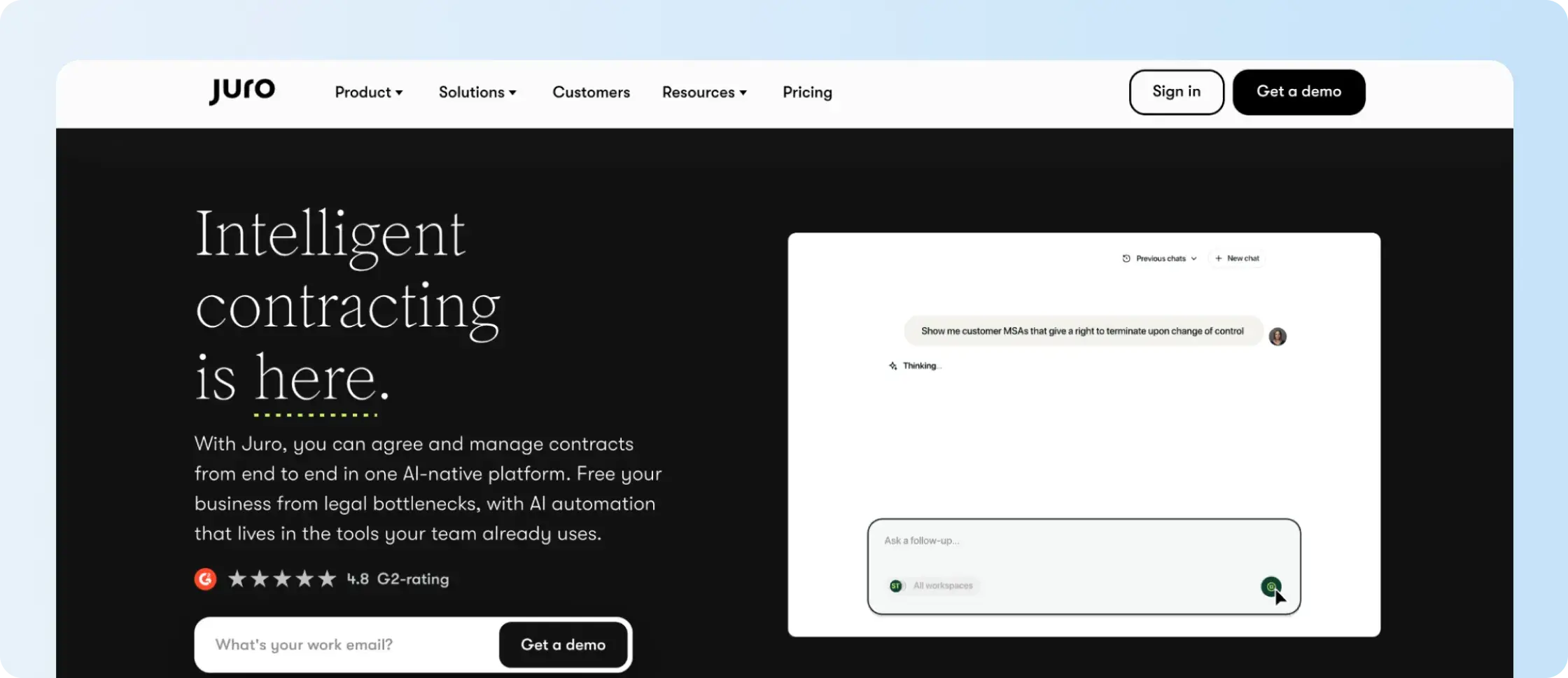 Juro contract management platform showing collaborative drafting and approval workflows