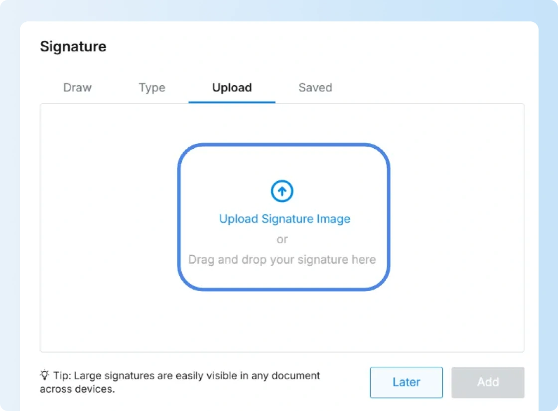 Signeasy upload option for adding an existing signature image