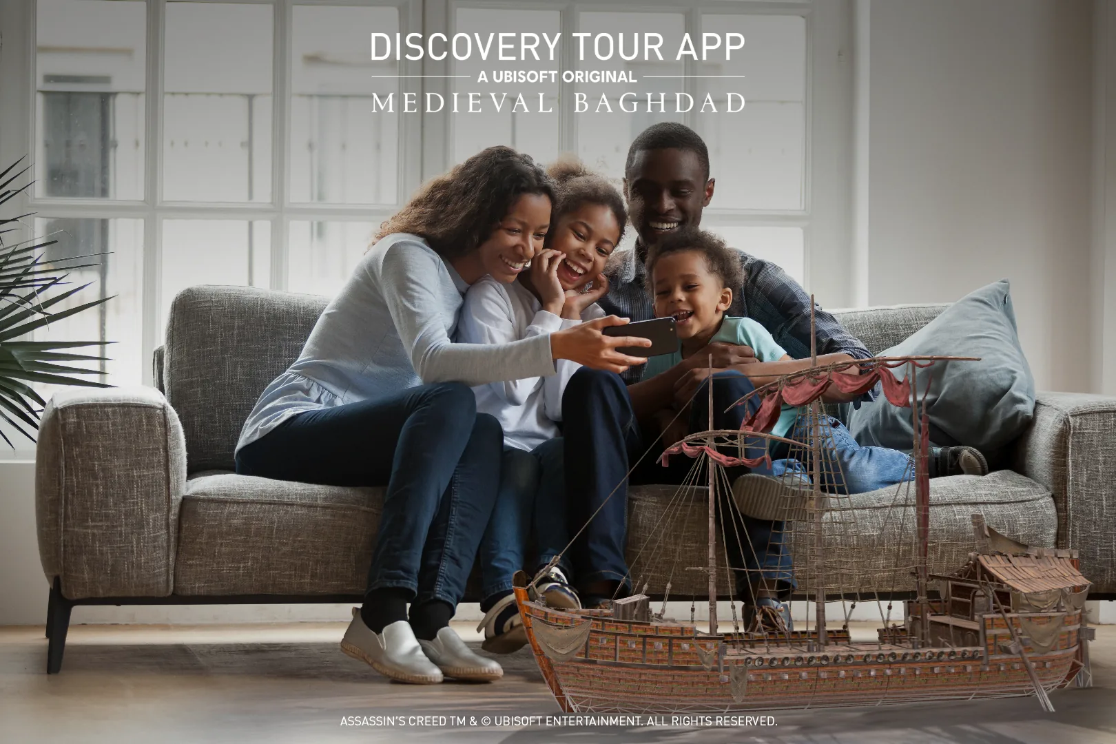 A family exploring Medieval Baghdad together using the Discovery Tour App