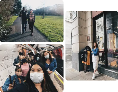 Travel Hands visually impaired members and volunteers enjoying guided walks, community events and social activities across London.