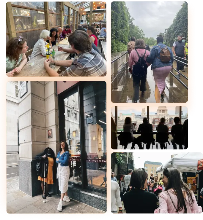 Travel Hands volunteer guides supporting visually impaired people during walks, café meetups, sightseeing and community activities across London.