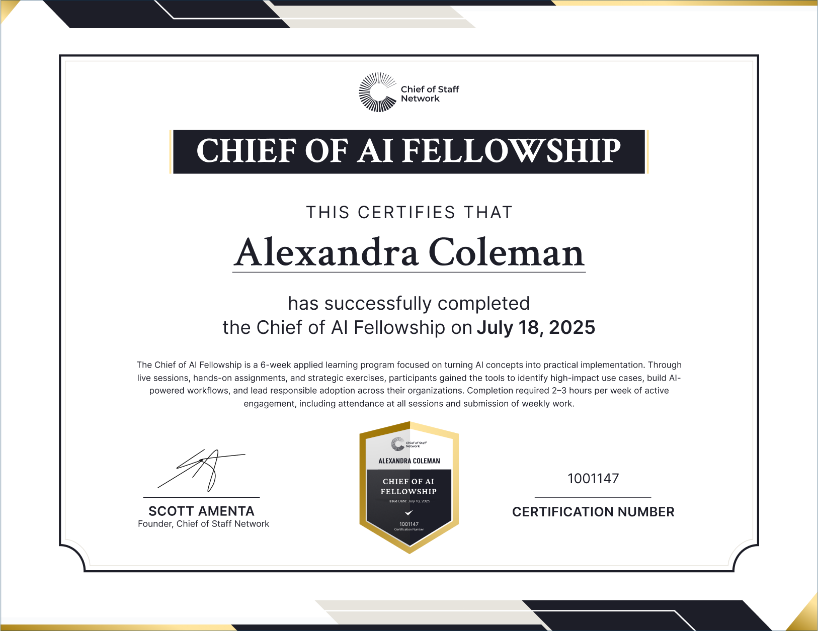 Chief of AI Fellowship (Alexandra Coleman)