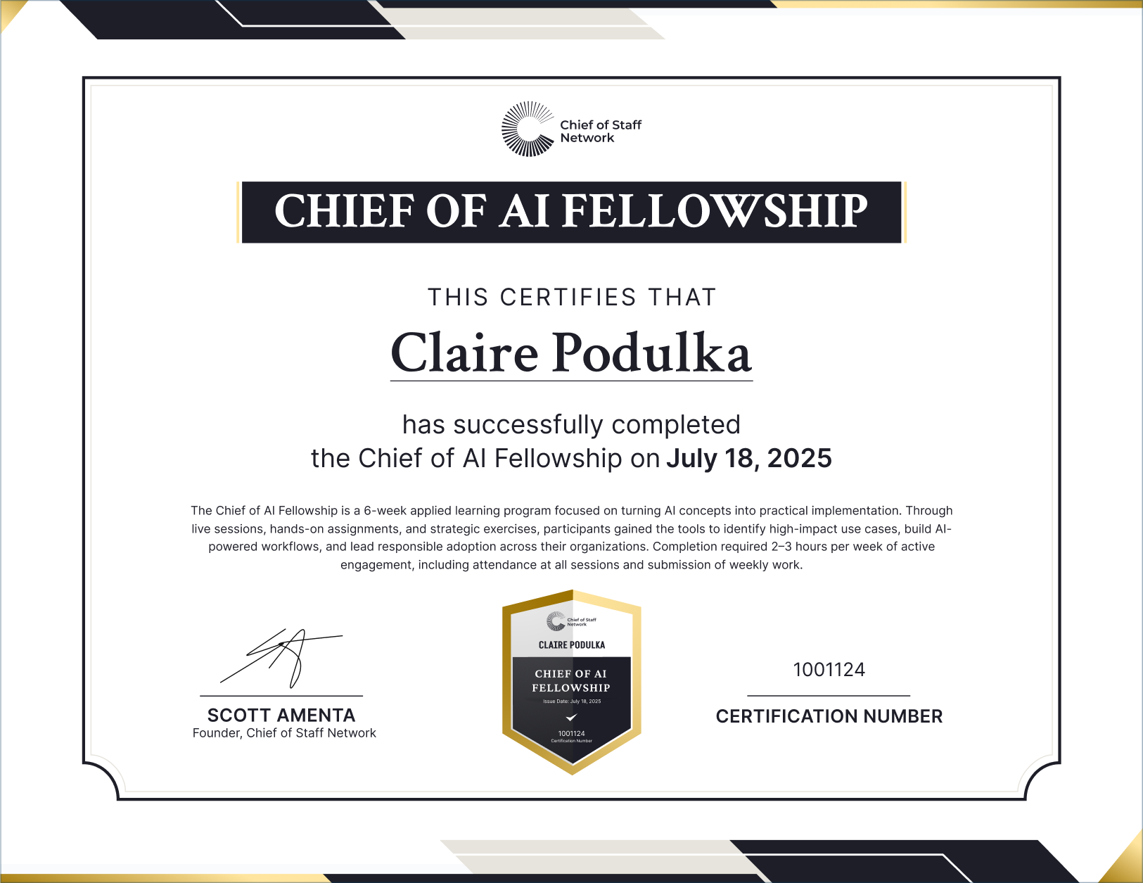 Chief of AI Fellowship (Claire Podulka)