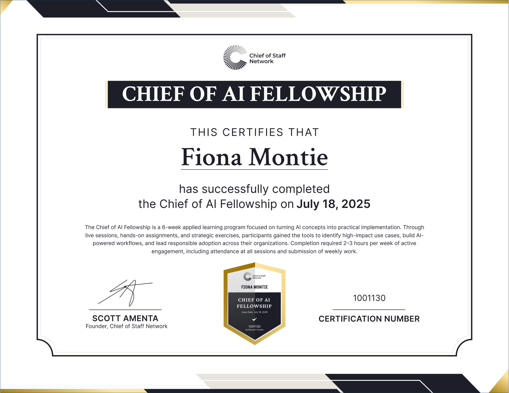 Chief of AI Fellowship (Fiona Montie)