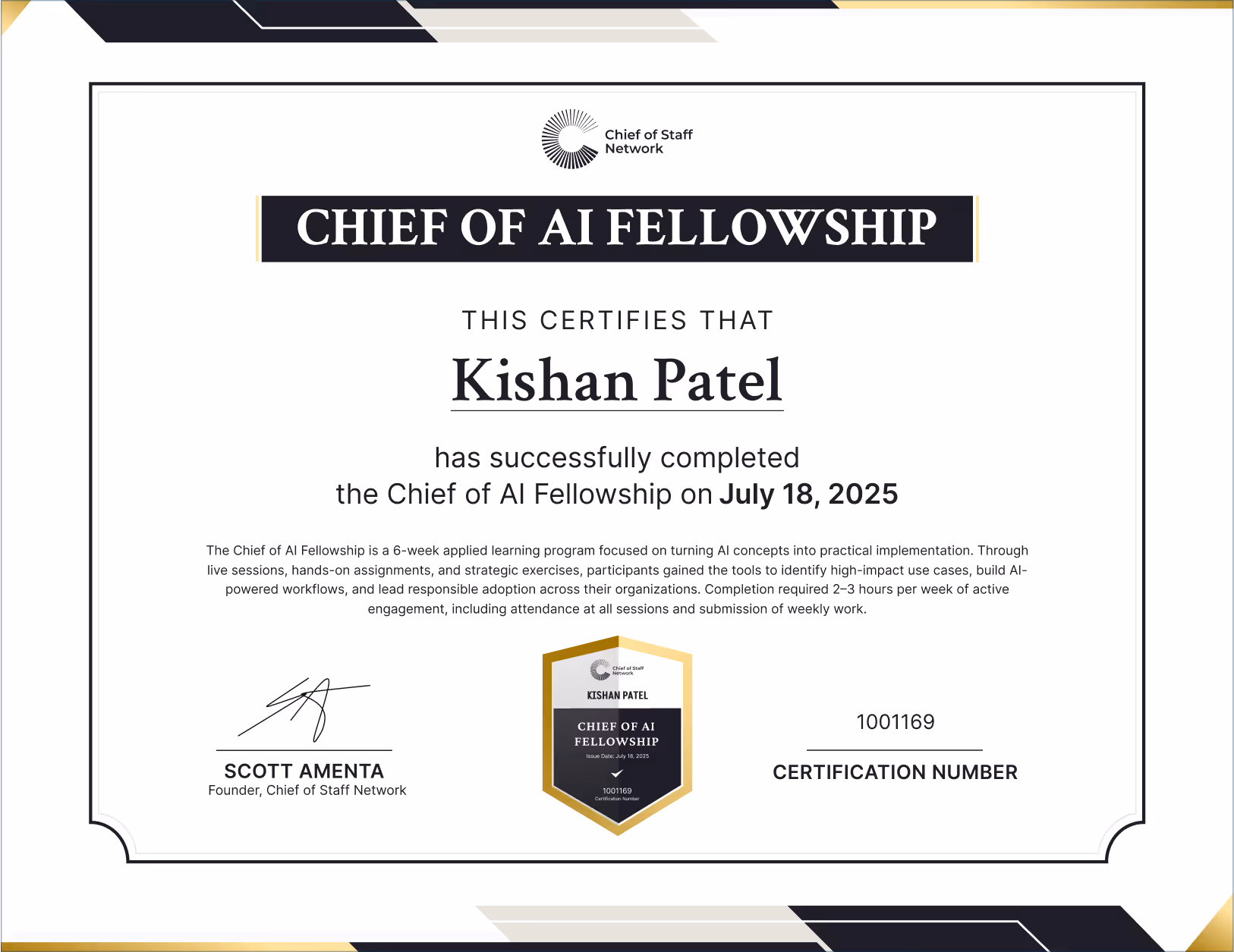 Chief of AI Fellowship (Kishan Patel)