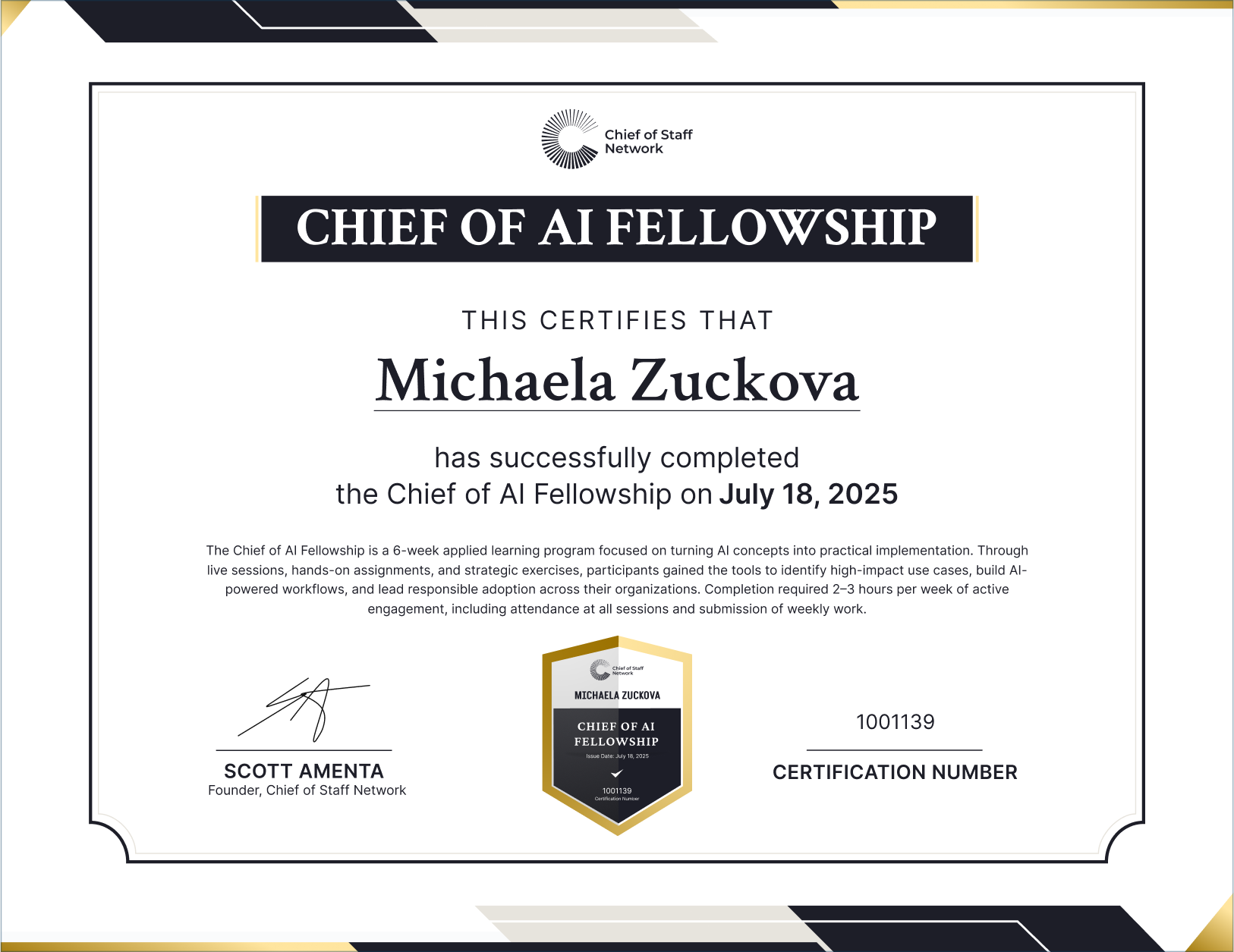 Chief of AI Fellowship (Michaela Zuckova)