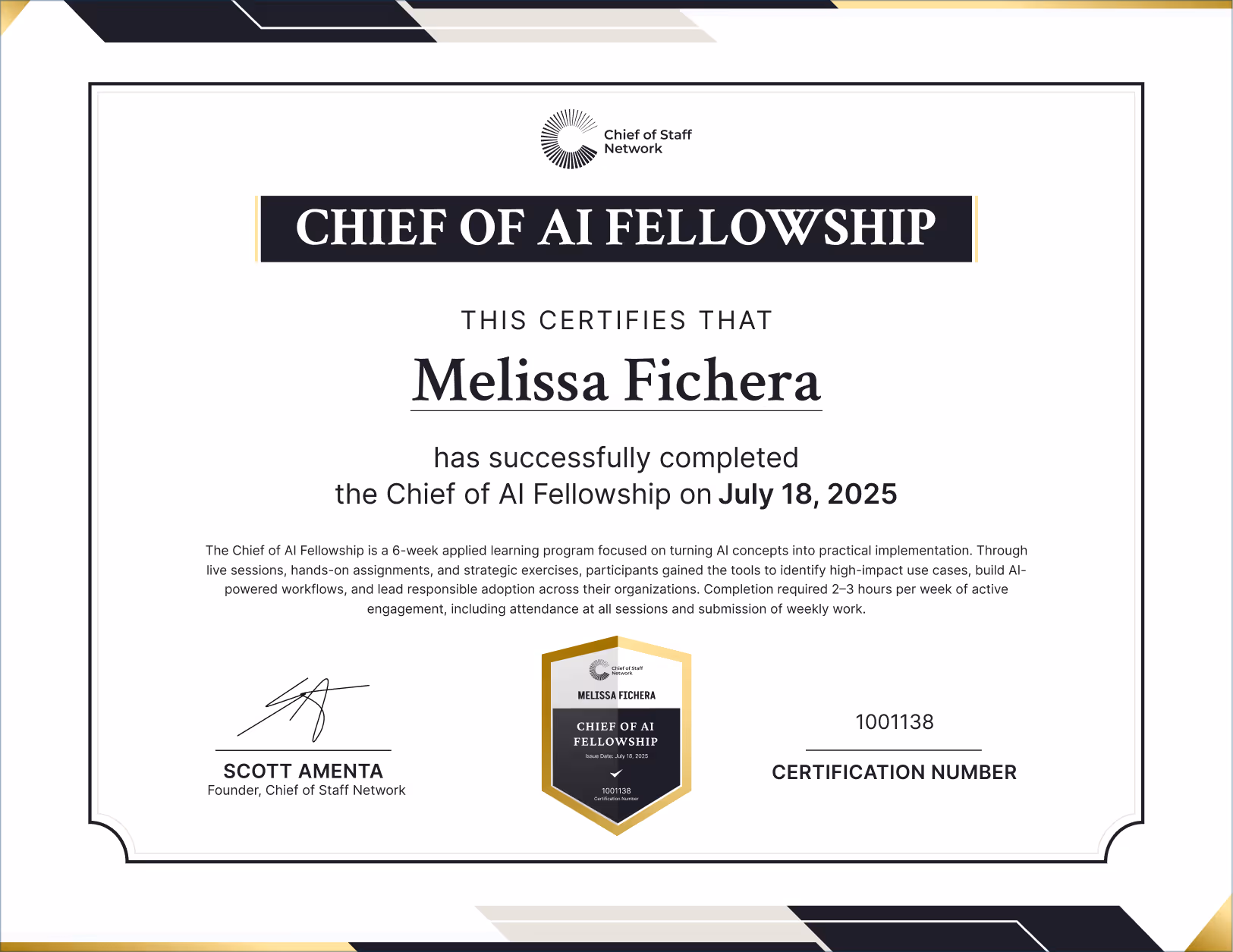 Chief of AI Fellowship (Melissa Fichera)