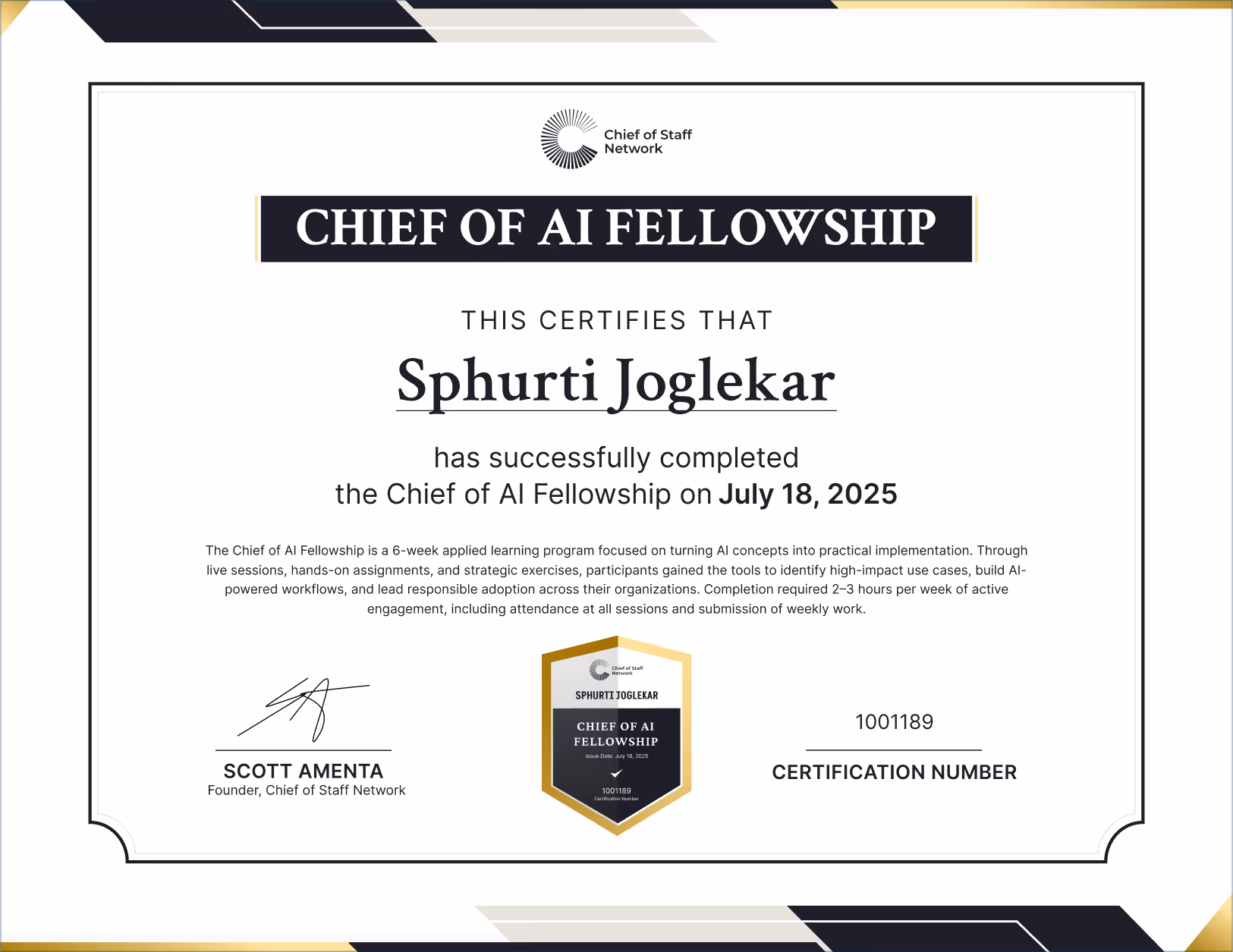 Chief of AI Fellowship (Sphurti Joglekar)