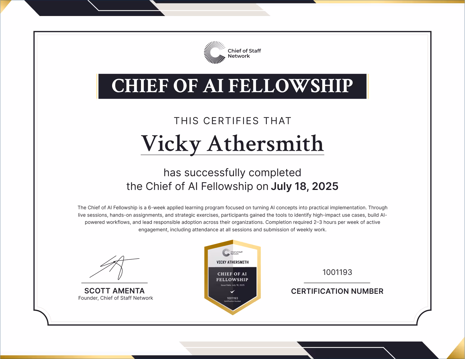Chief of AI Fellowship (Vicky Athersmith)